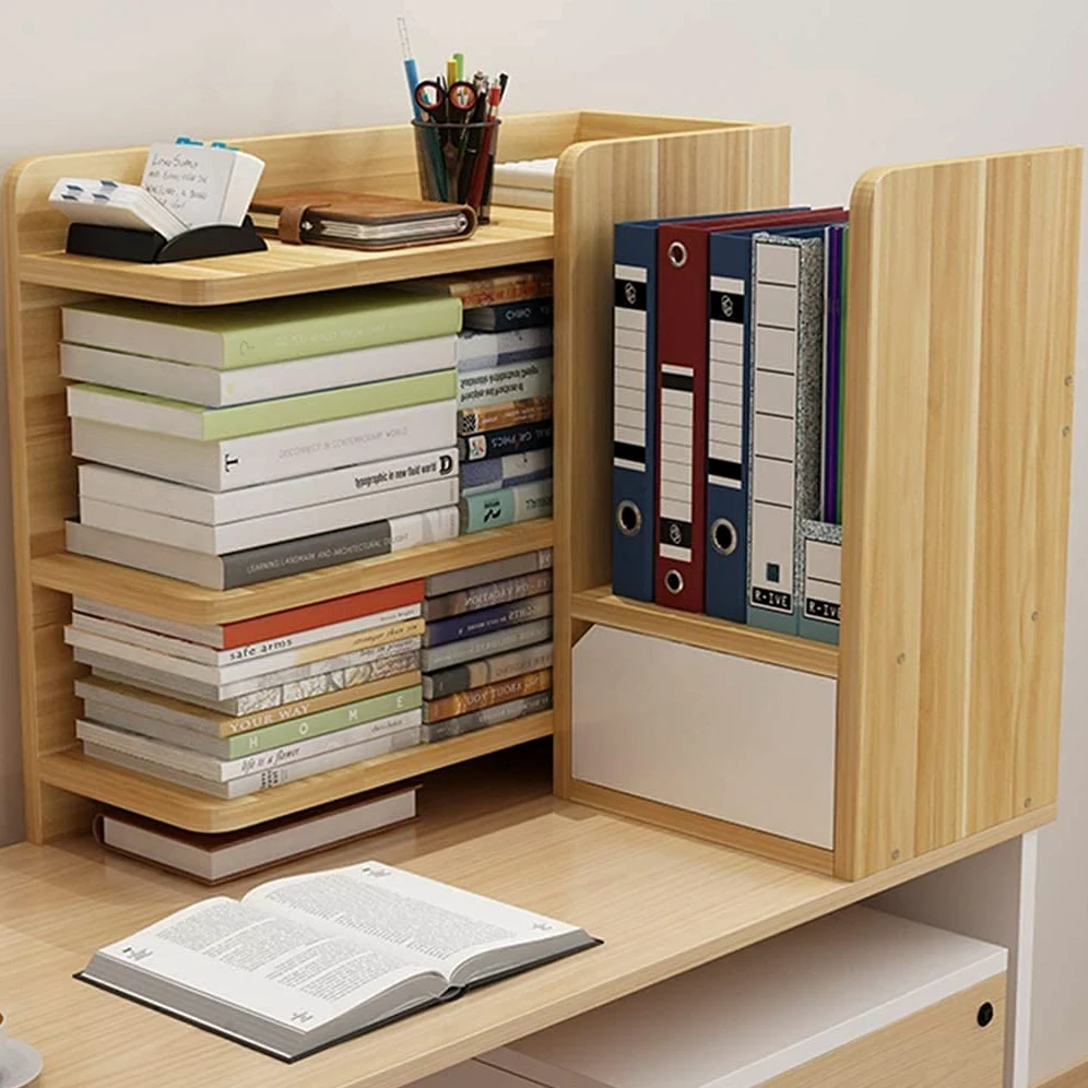 Libreria da tavoloScaffale da scrivania creativo Scaffale da scrivania Scaffale portaoggetti, Libreria con cassetti Scaffale portaoggetti da ufficio Scaffale da esposizione in legno Forniture per