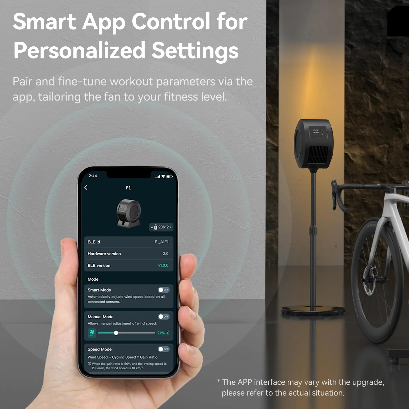 CYCPLUS - Ventilatore intelligente per ciclismo indoor, motore BLDC, 5 modalità vel., telecomando e controllo app, Bluetooth/ANT+, basso rumore per allenatori