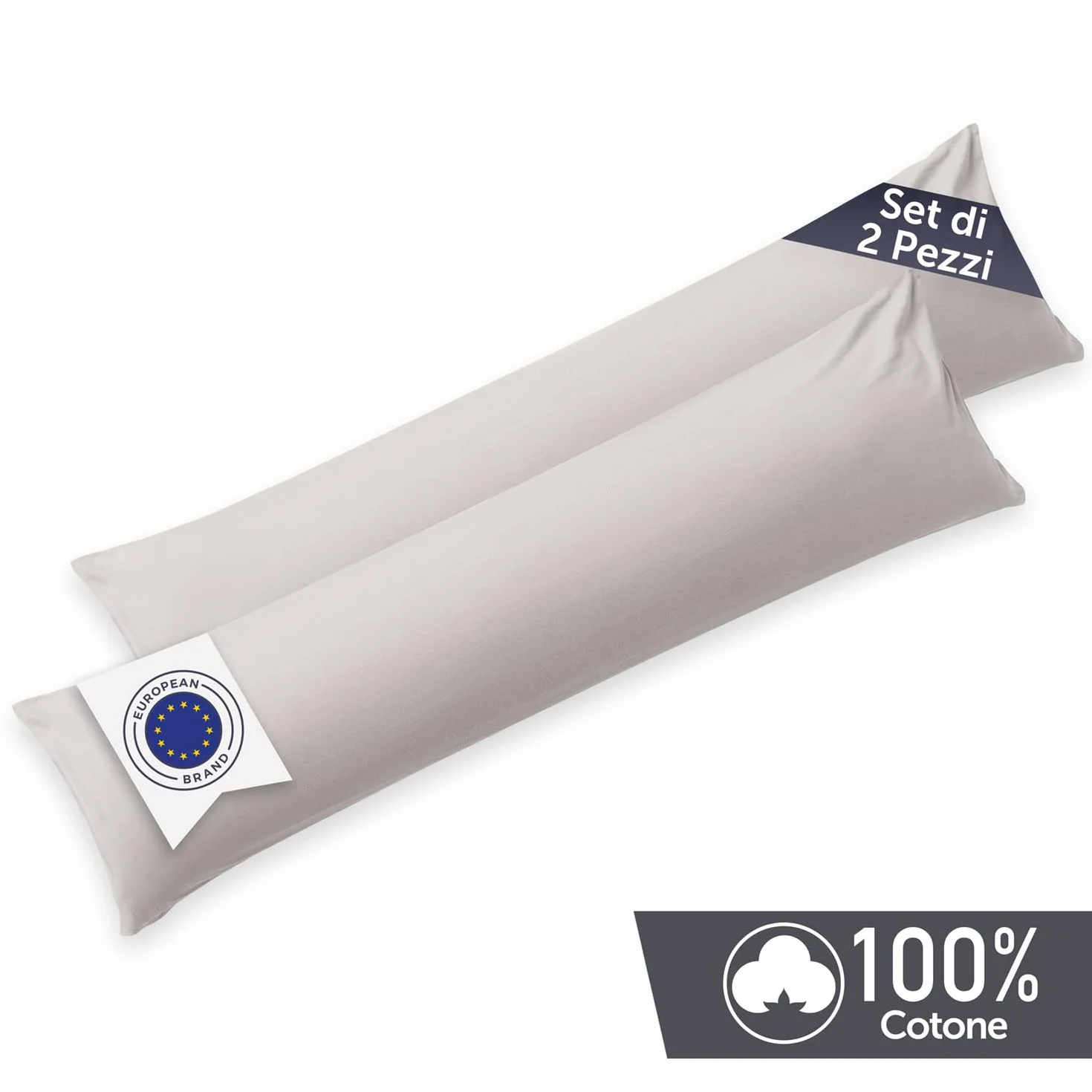 Blumtal Federe Cuscini Letto Matrimoniale Cotone 40x145 Set di 2 Jersey Cerniera Oeko-Tex Grigio Chiaro