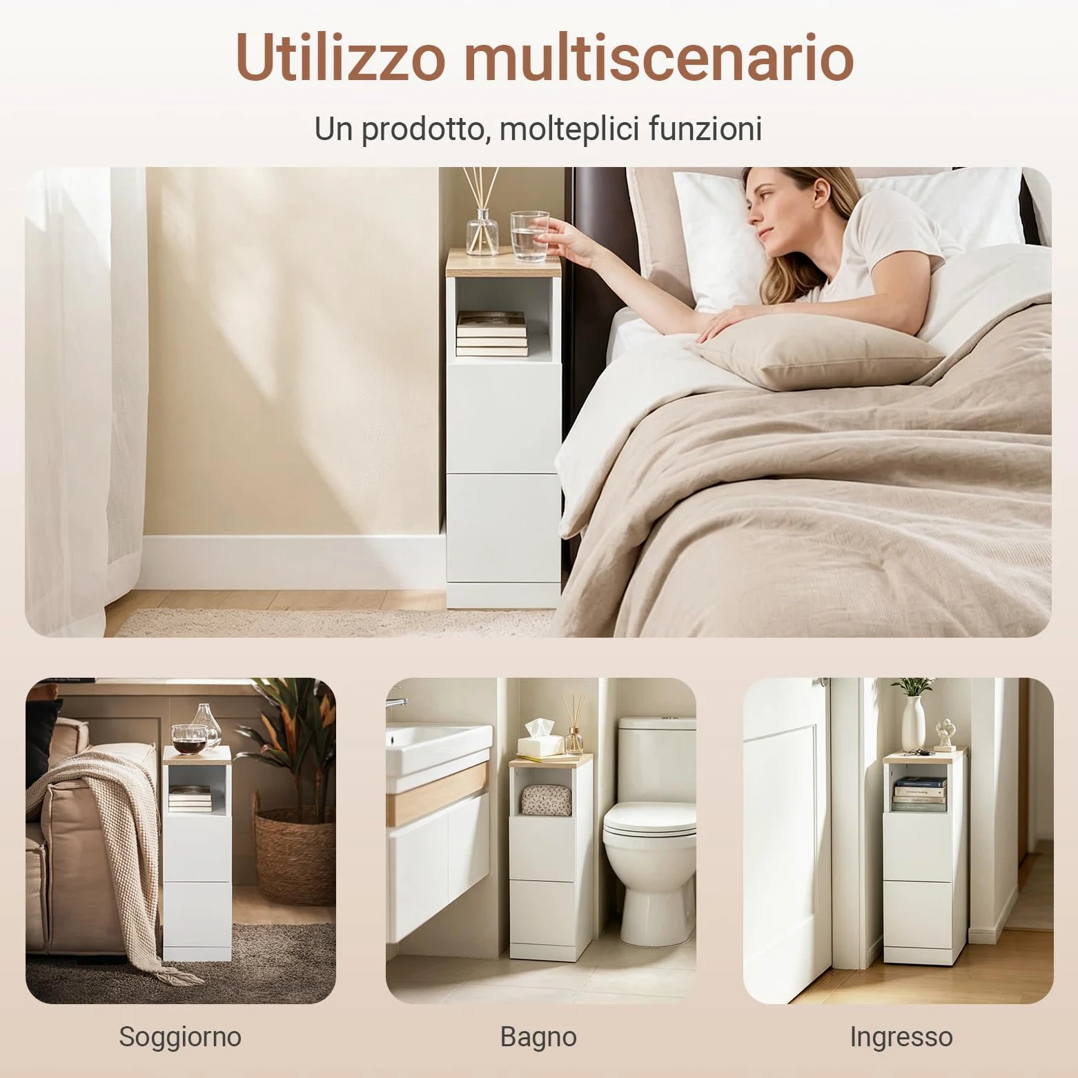 SoBuy comodino camera da letto stretto 20 cm, 2 cassetti tavolino da letto & tavolino salotto, salvaspazio per spazi stretti, ideale per inquilini e letto a molle, bianco, 20x35x60 cm, FBT149-WN