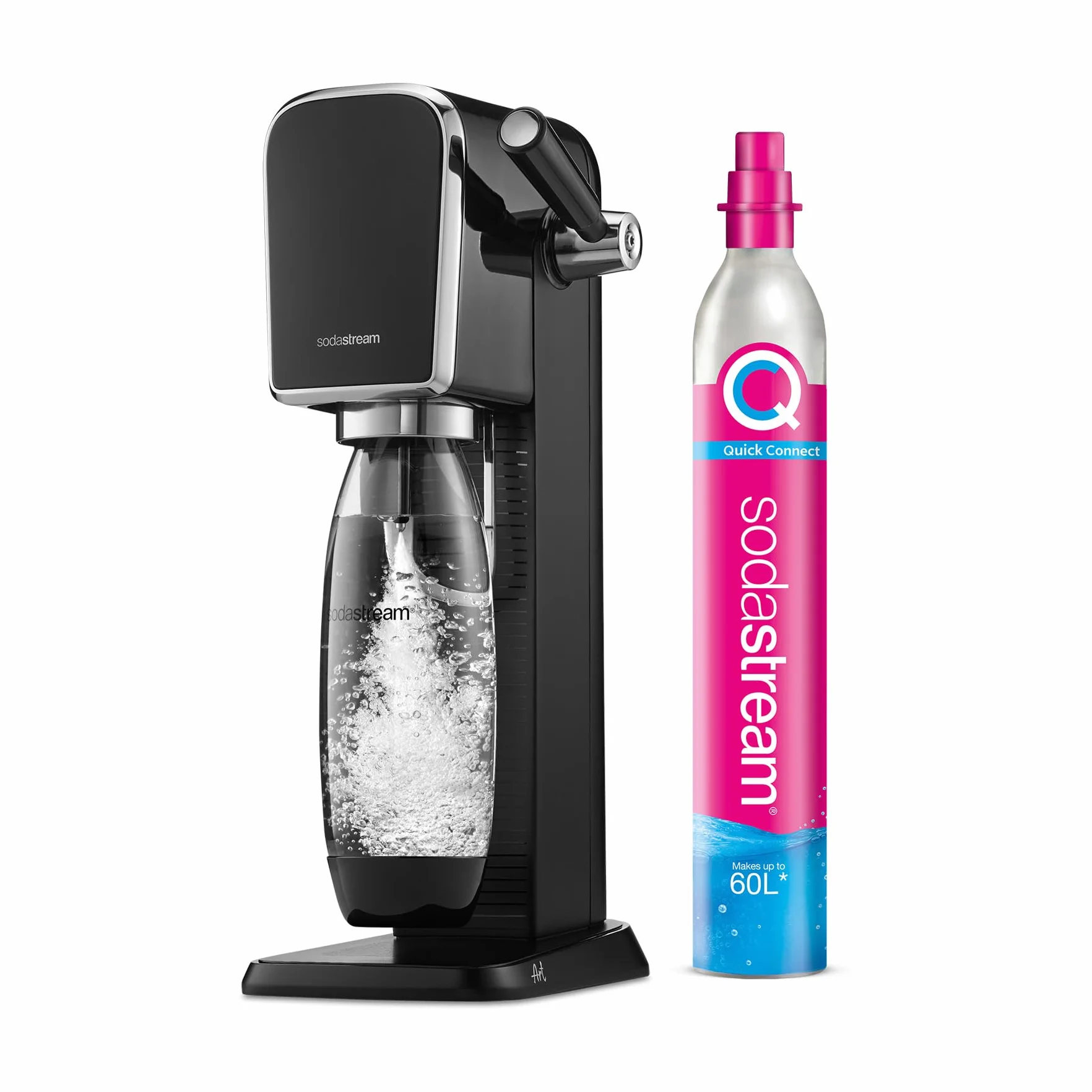 SodaStream Gasatore d’acqua Art, cilindro CO2 60 L, bottiglia 1 L lavabile, nero