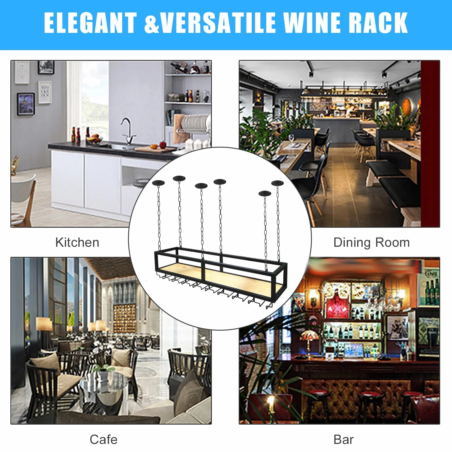 Portabottiglie da Soffitto Regolabile in Altezza per Cucina Bar Caffetteria