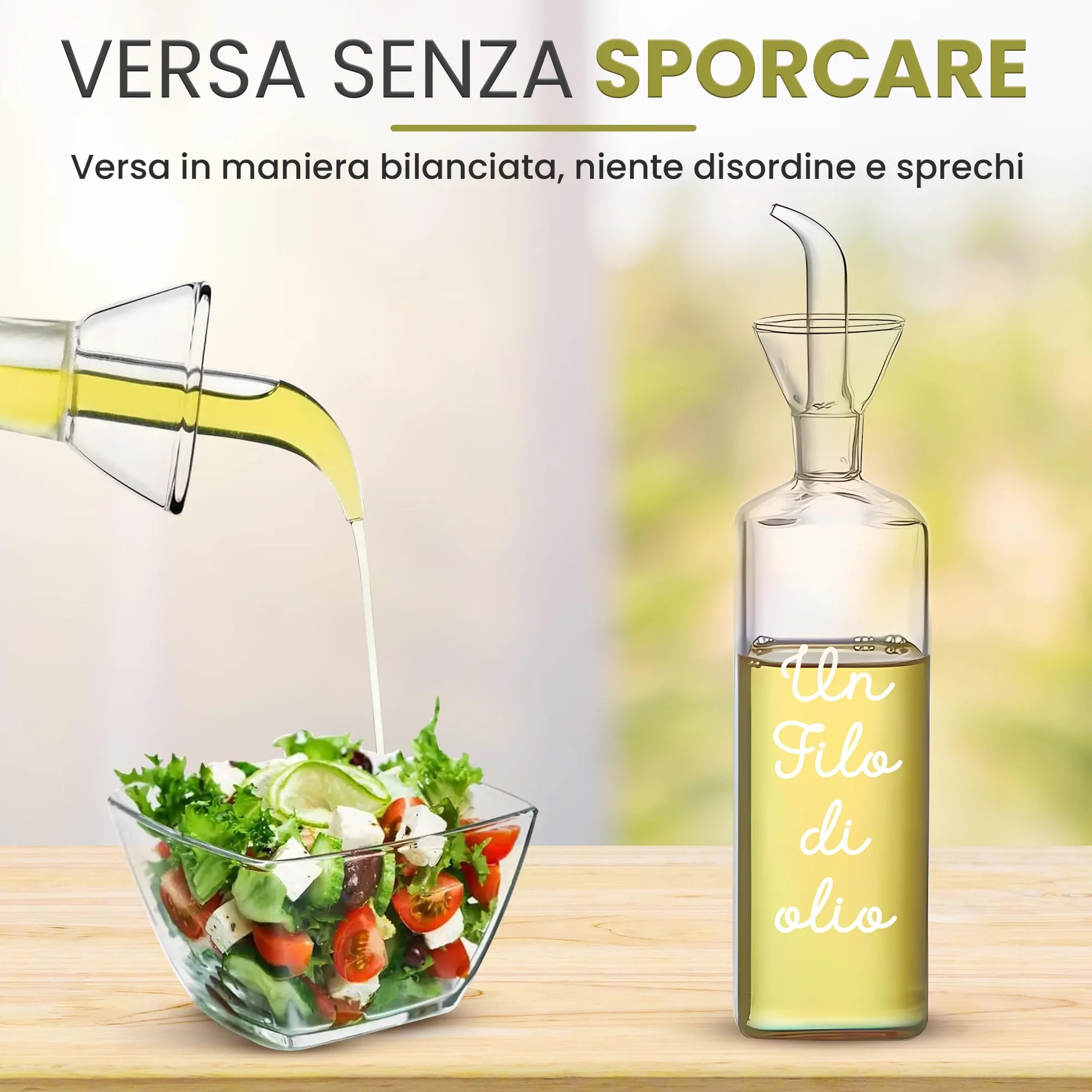 WELCOMAT Oliera Salvagoccia Da Tavola Un Filo D'Olio In Vetro 500ml 0,5 litri Con Dosatore