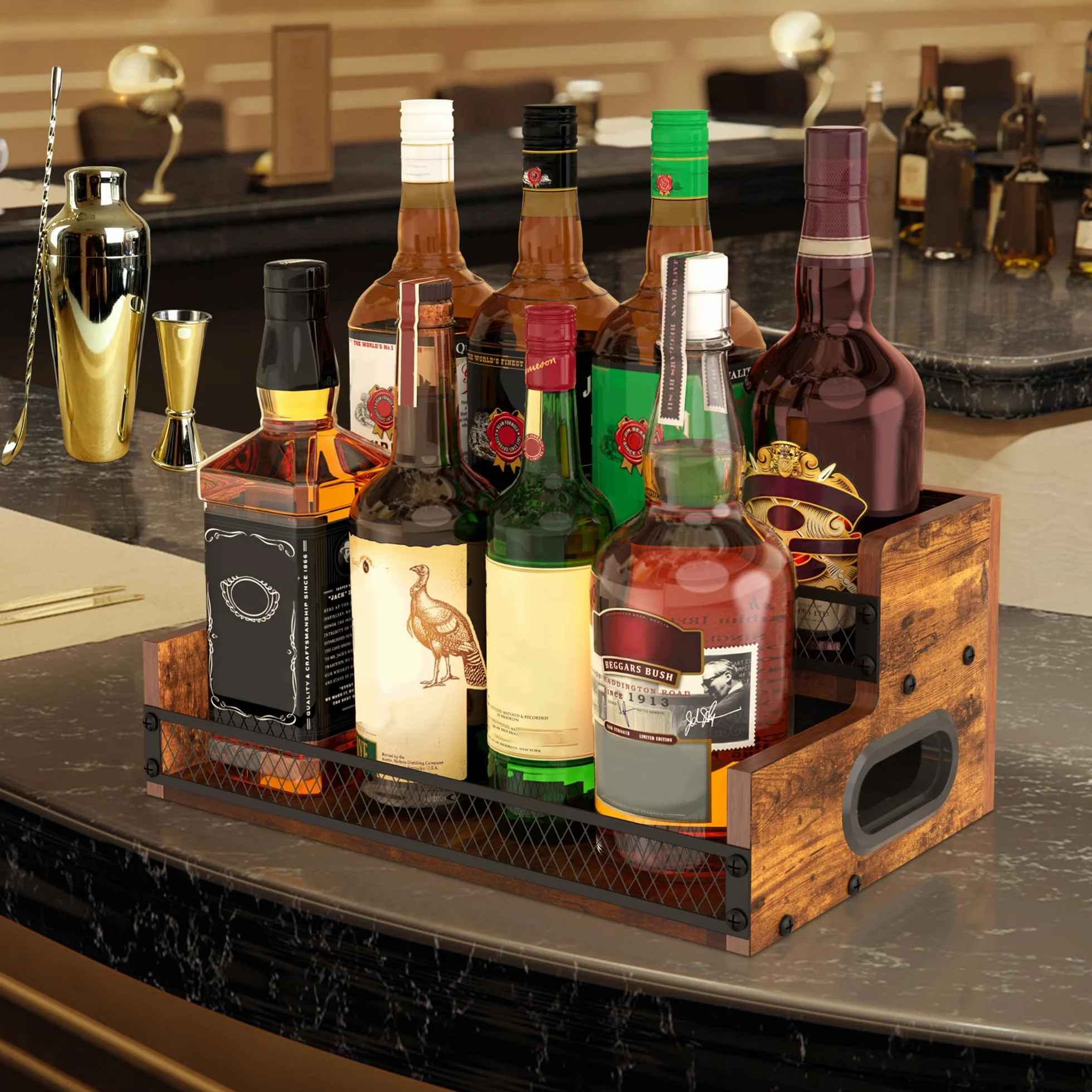 Espositore per bottiglie di liquori, scaffale per sciroppo di caffè, organizer a 2 ripiani per liquori e vino, mini scaffale per 8 bottiglie, per liquori e whisky, organizer per stazioni di caffè