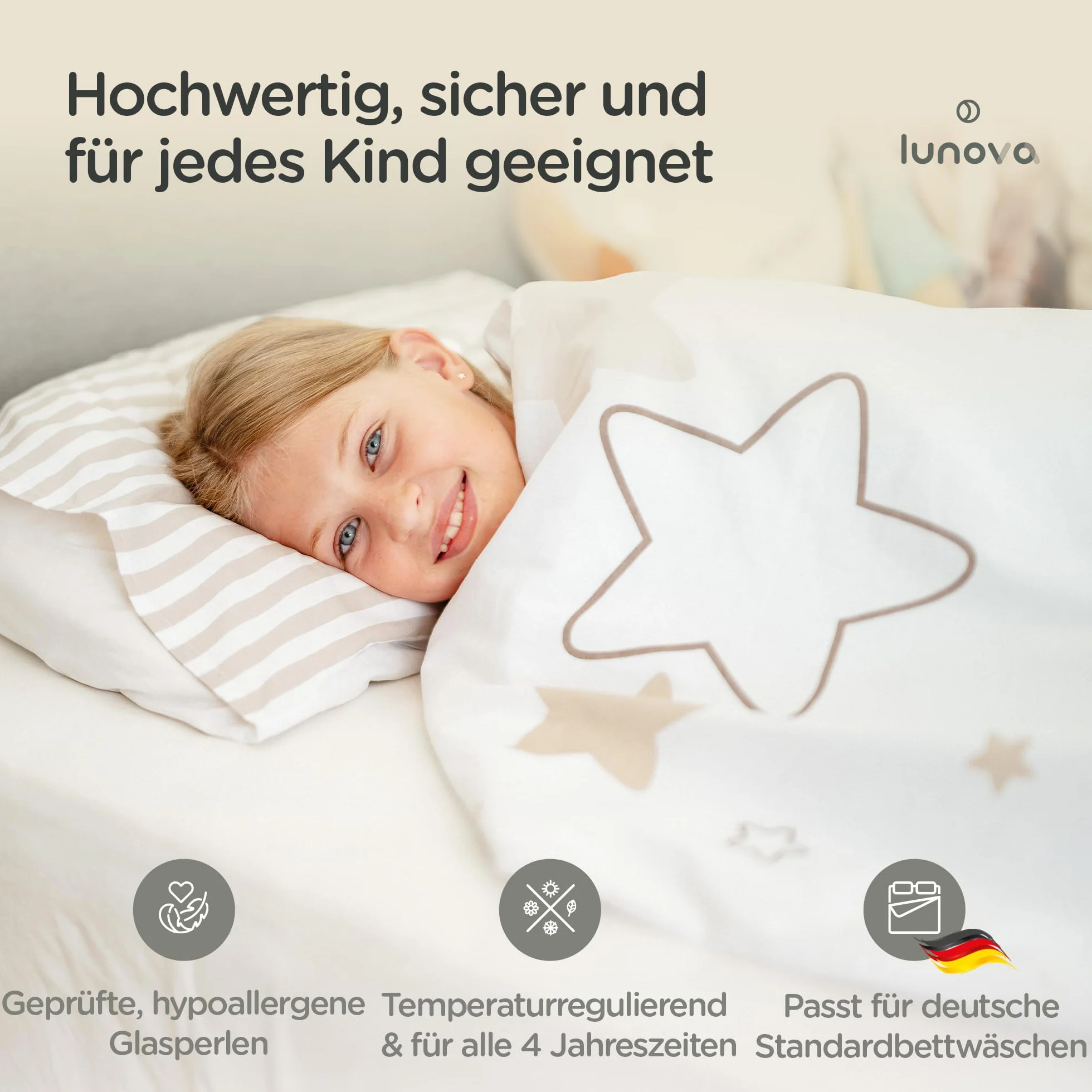 LUNOVA Coperta pesi per bambini, 4 kg (135 x 200 cm), coperta pesante per un sonno migliore e un riposo interno, in cotone Oeko-TEX, lavabile, ideale per 35-45 kg di peso corporeo, peso corporeo
