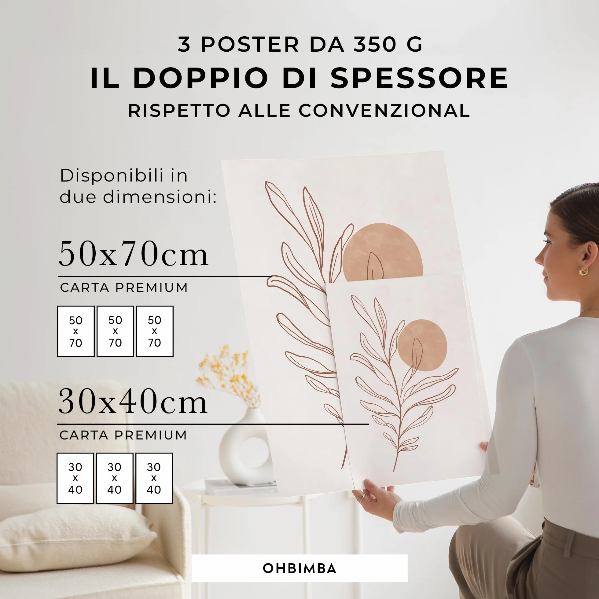 OHBIMA® Set Di Poster Da Parete quadri moderni soggiorno decorazioni camera da letto quadro astratto moderno stampe moderne wall art elegante arte astratta contemporanea (Senza Cornice – 50x70cm)