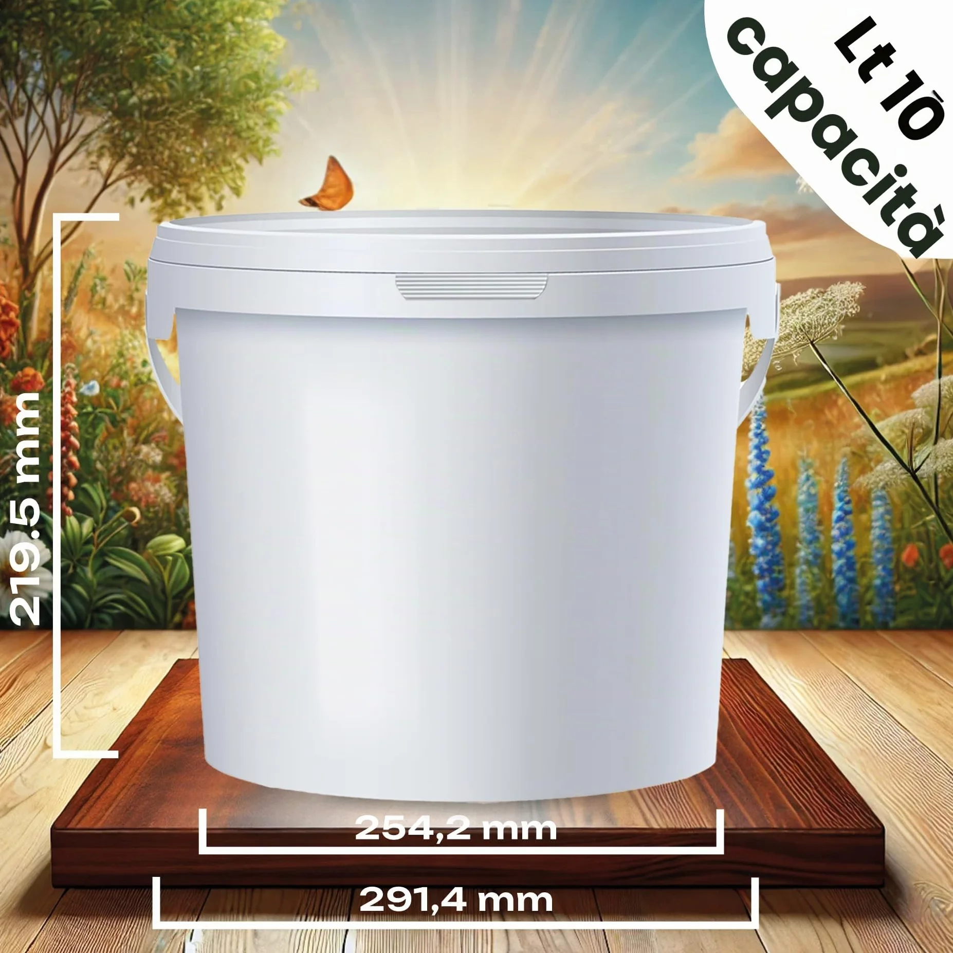 POSH Secchio con coperchio, 10 l, bianco, in plastica, per alimenti, resistente alle perdite, inodore, robusto, ermetico, secchio con manico (3, 10 l)