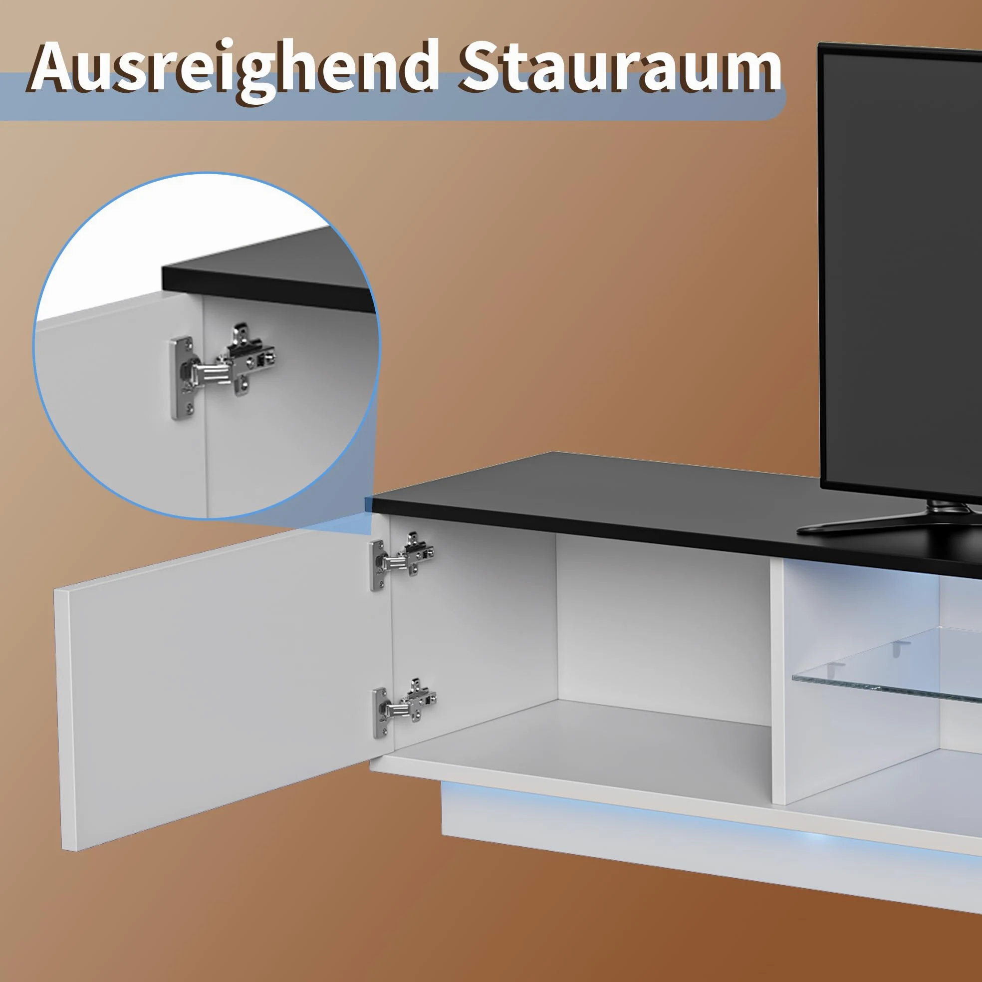 Mobile porta TV LED 160 cm, mobile per TV, mobile per TV, moderna credenza TV in legno con 2 scomparti portaoggetti, basso mobile soggiorno, mobile soggiorno (bianco, 3 (160 cm))