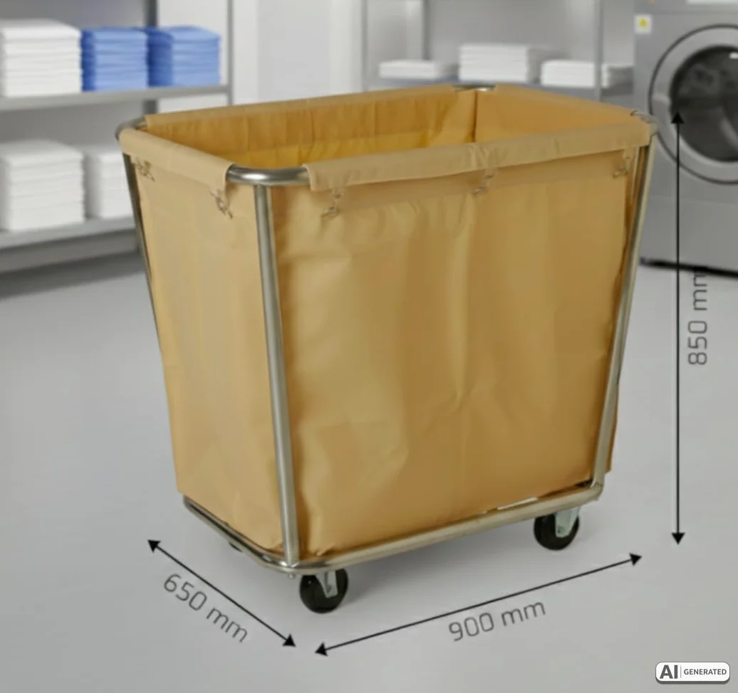 SARO AF 264 - Carrello portabiancheria, da 900 x 650 x 850 mm, con struttura in acciaio inox, sacco in cotone rimovibile, per circa 25 kg di biancheria