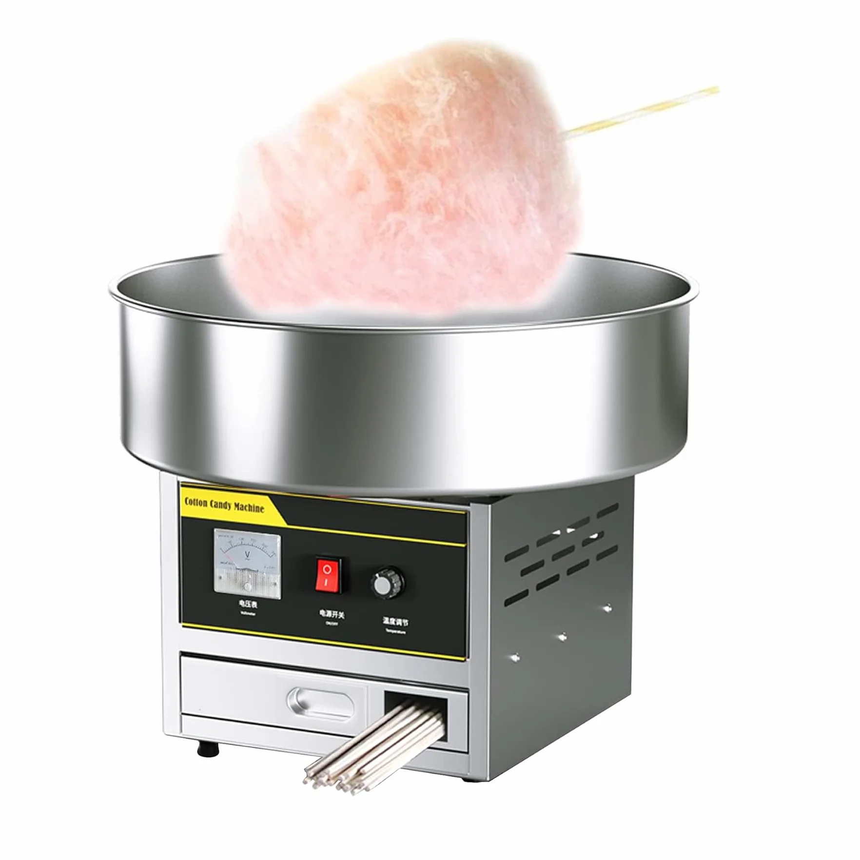 Macchina Commerciale Dello Zucchero Filato 1200W, Macchina Automatica per Zucchero Filato, Temperatura Regolabile con Ciotola in Acciaio Inossidabile per Bambini, Casa, Compleanno, Feste
