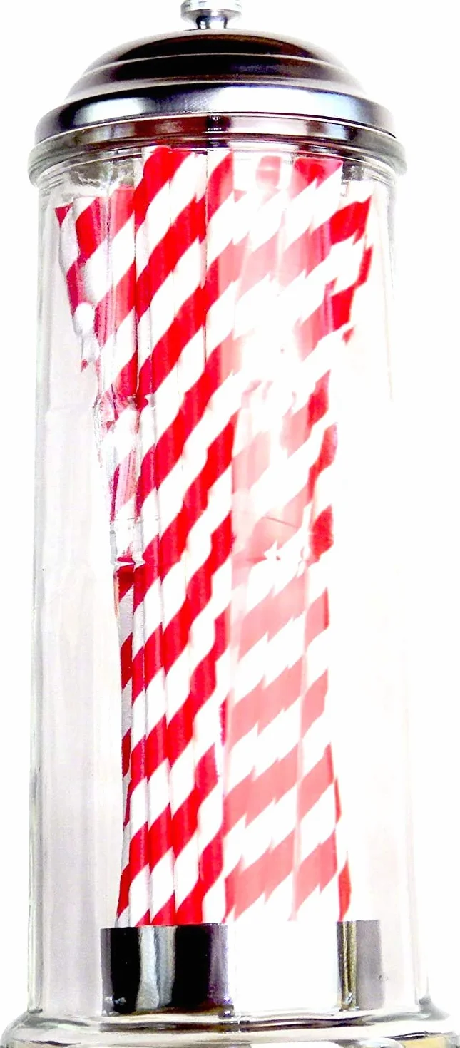 CKB LTD Dispenser per cannucce, in vetro, stile retrò, con 50 cannucce di carta, utilizzabile anche come disinfettante per saloni di barbiere
