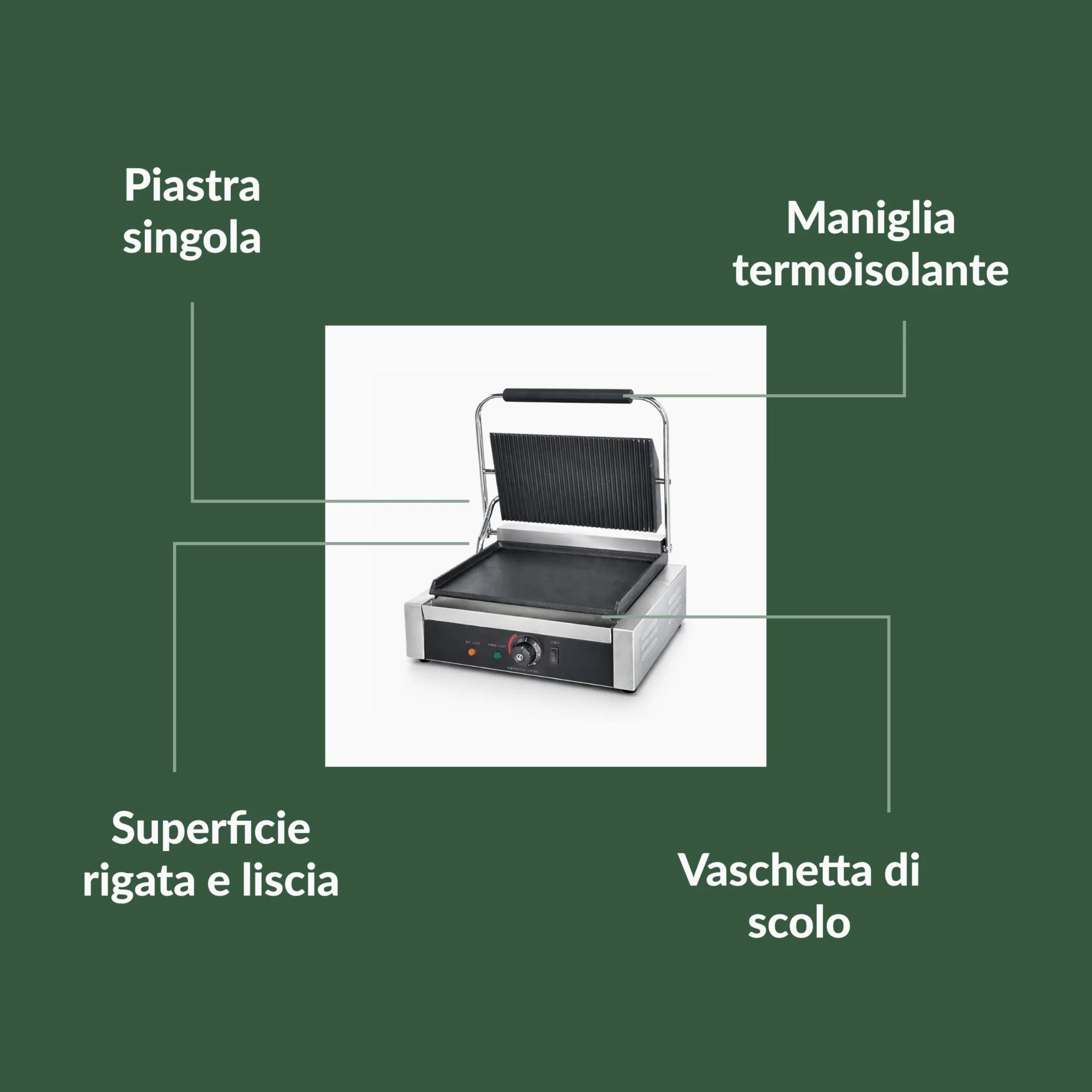 Ristoattrezzature - Piastra Panini Elettrica Singola - Rigata/Liscia - Griglia Professionale per Ristoranti e Bar - 42,5x37x21 cm - 2.2 kw