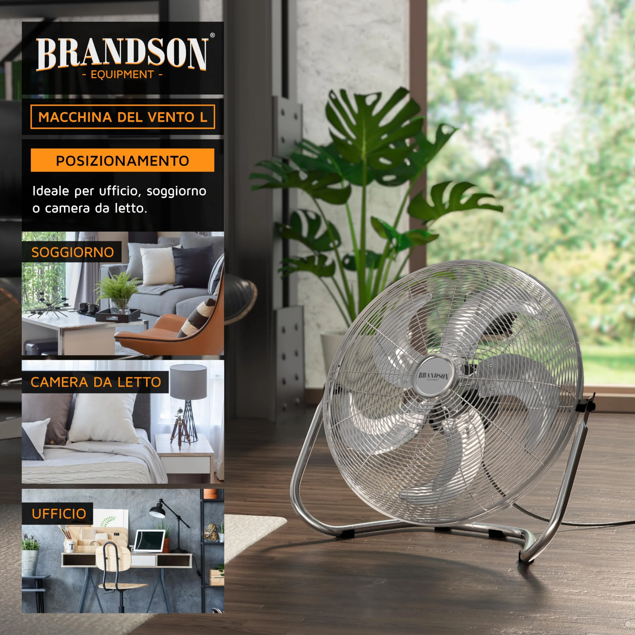 Brandson - Macchina del vento - L'originale Super ventilatore - Largo 53,5cm - 3-livelli di potenza - 120W di potenza max assorbita - Design Retro - Cromo