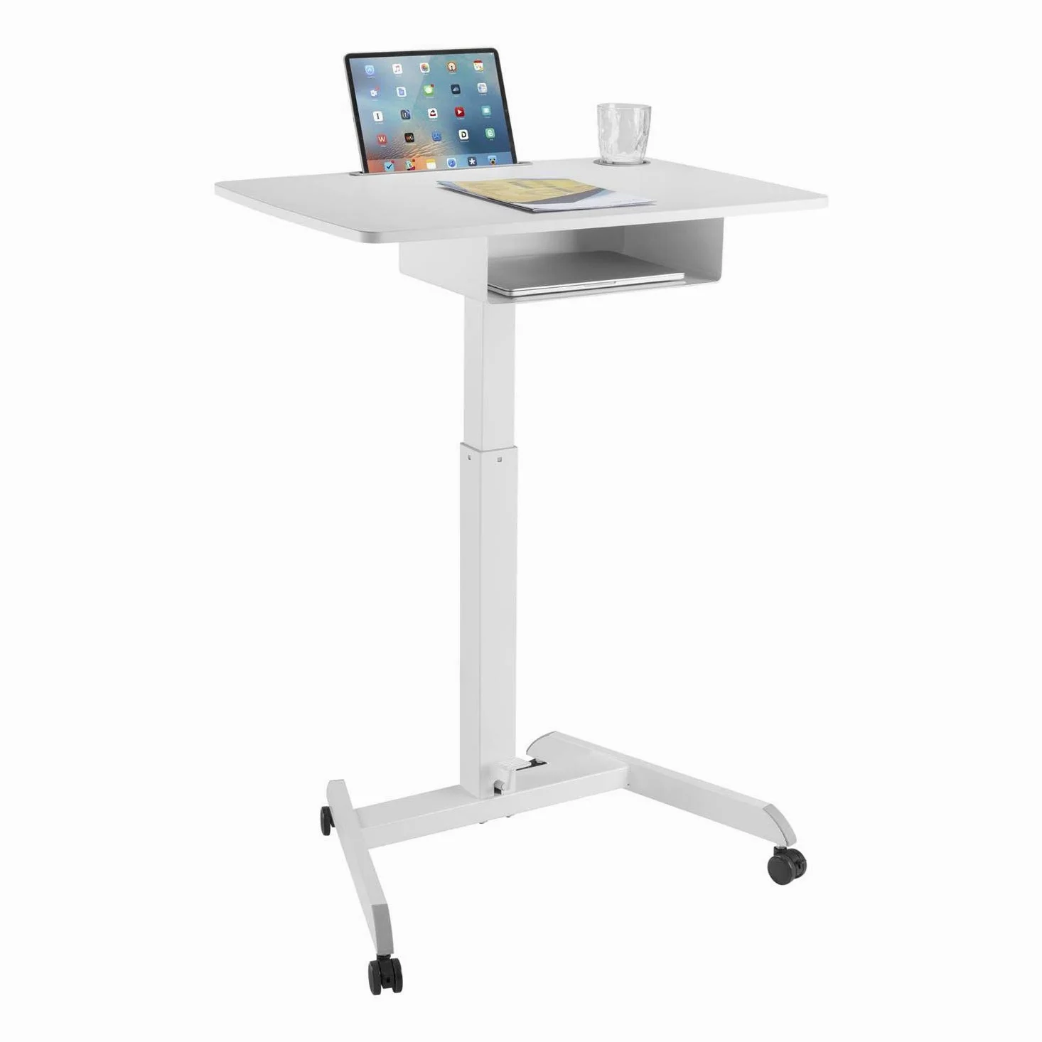 Maclean MC-903 Tavolo per laptop regolabile in Altezza max 113cm con rotelle e Casetto Scrivania sit-stand Postazine di lavoro Carrello (Bianco)