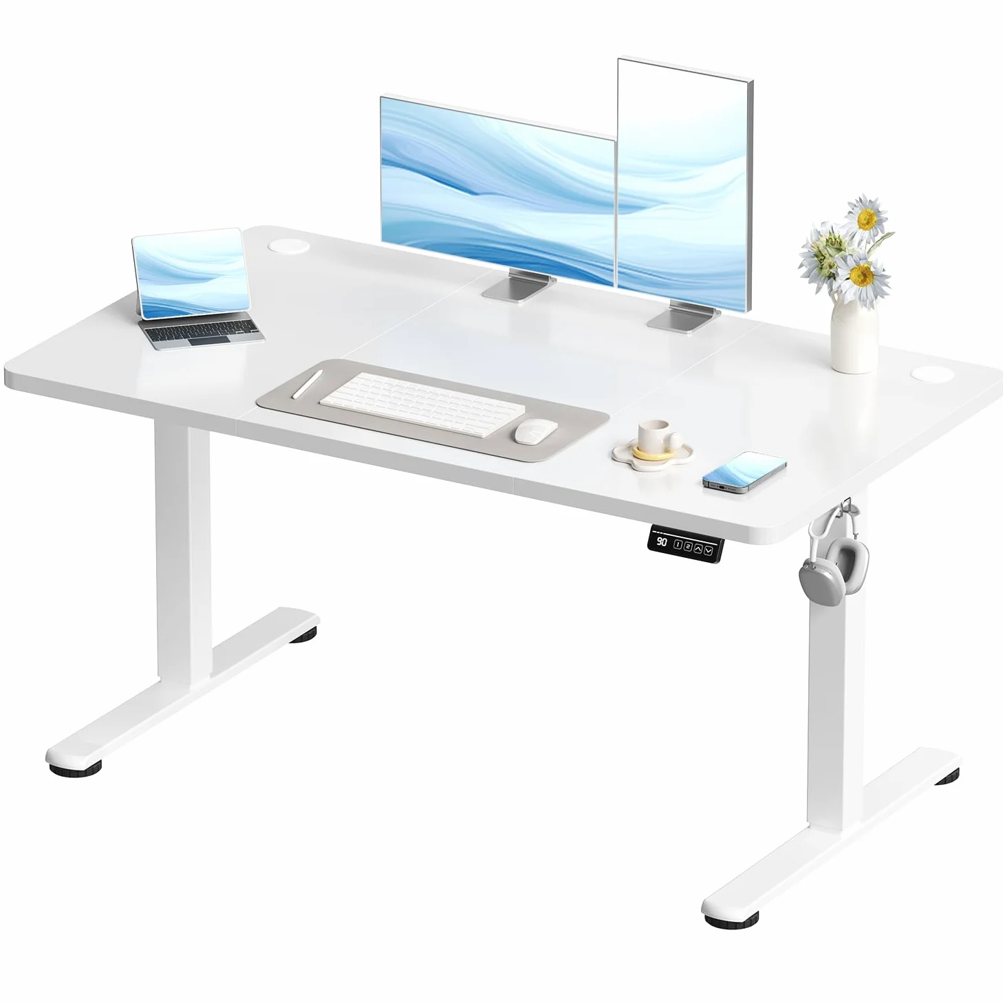 Devoko 120x60 cm Scrivania Regolabile in Altezza,Elettrica per Lavoro in Piedi, Ufficio e Casa, Standing Desk Scrivania Studio in Casa con Piano Assemblato, Bianco