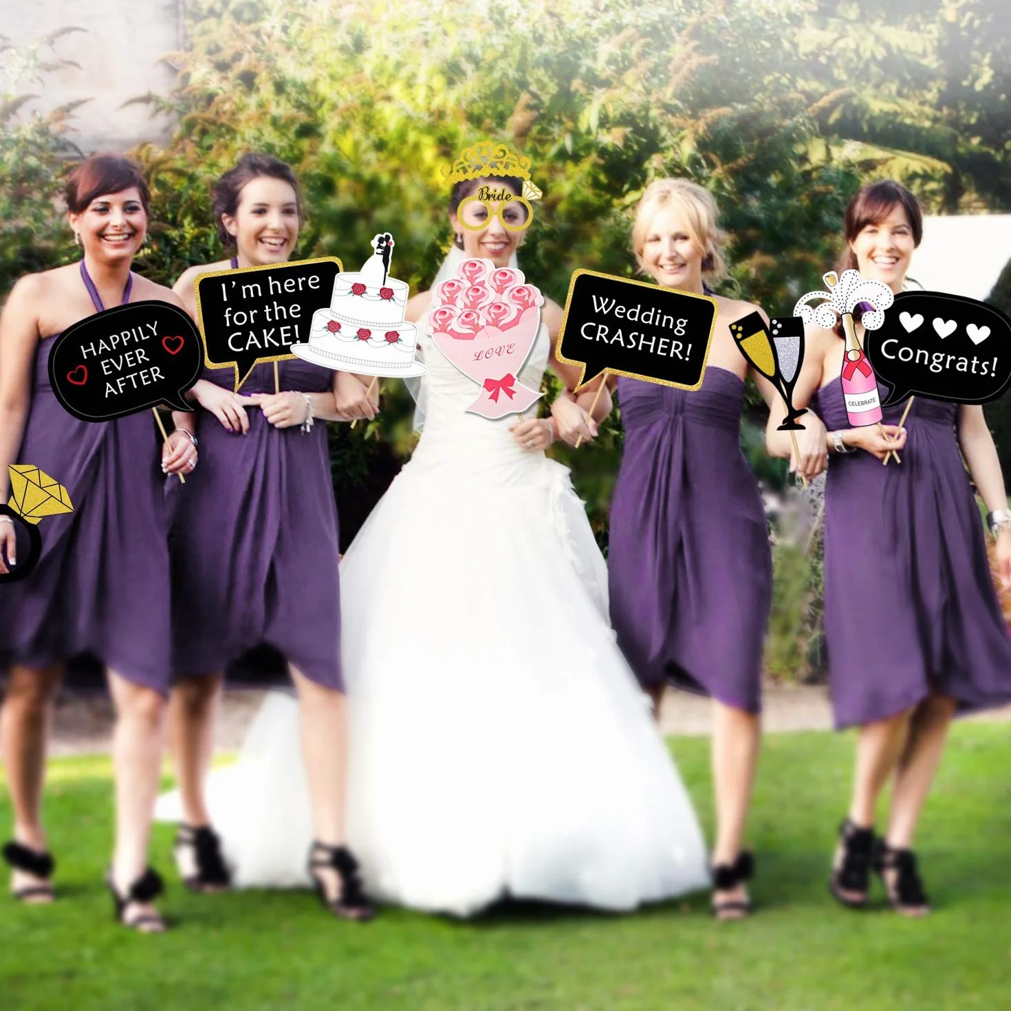 Konsait Matrimoni Photo Booth Kit 52 sztuk Akcesoria Fai da Te Puntelli Maschere Baffi Cappello Occhiali