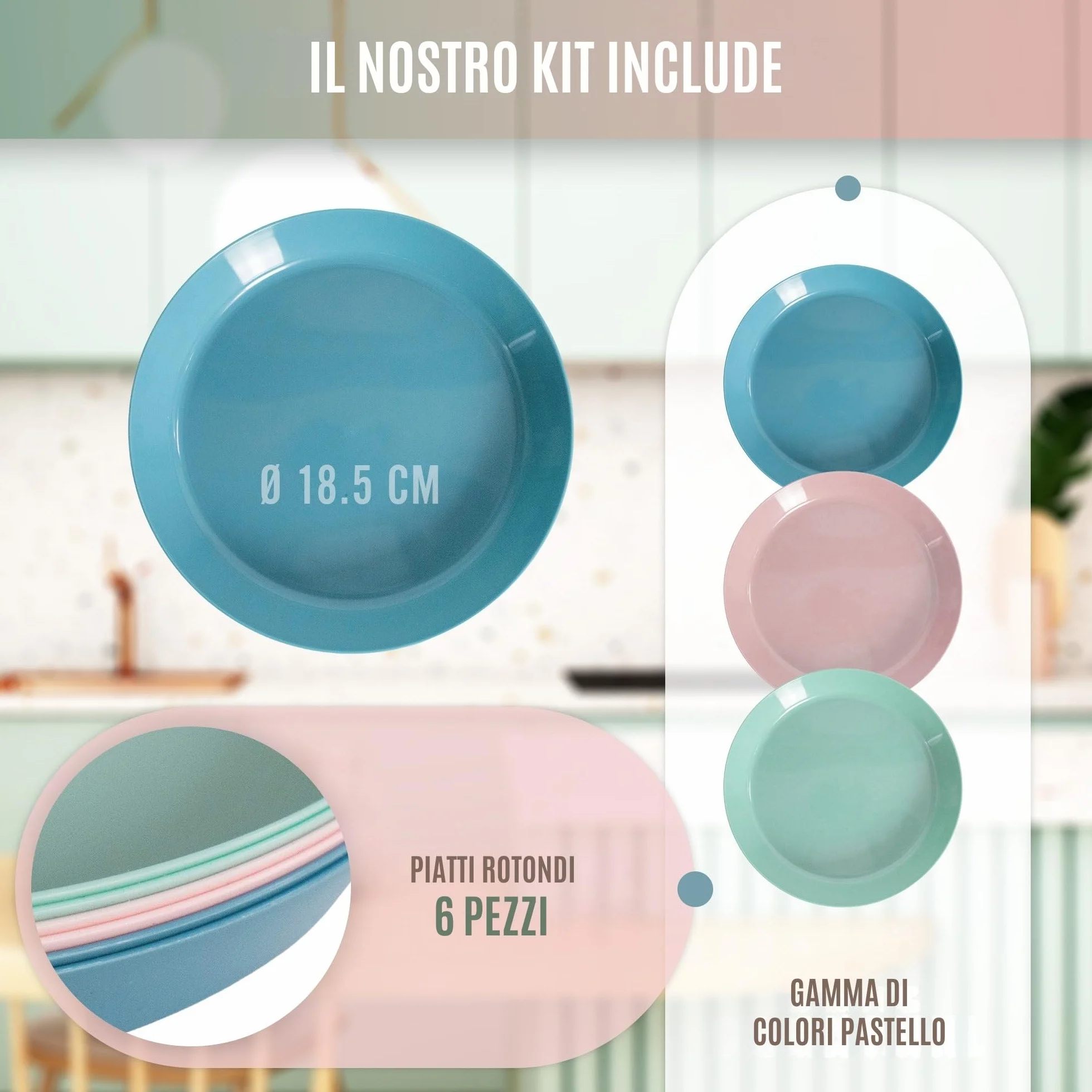 Piatti Plastica Rigida Lavabili 6 Pezzi Pastello per Campeggio Feste Microonde Lavastoviglie