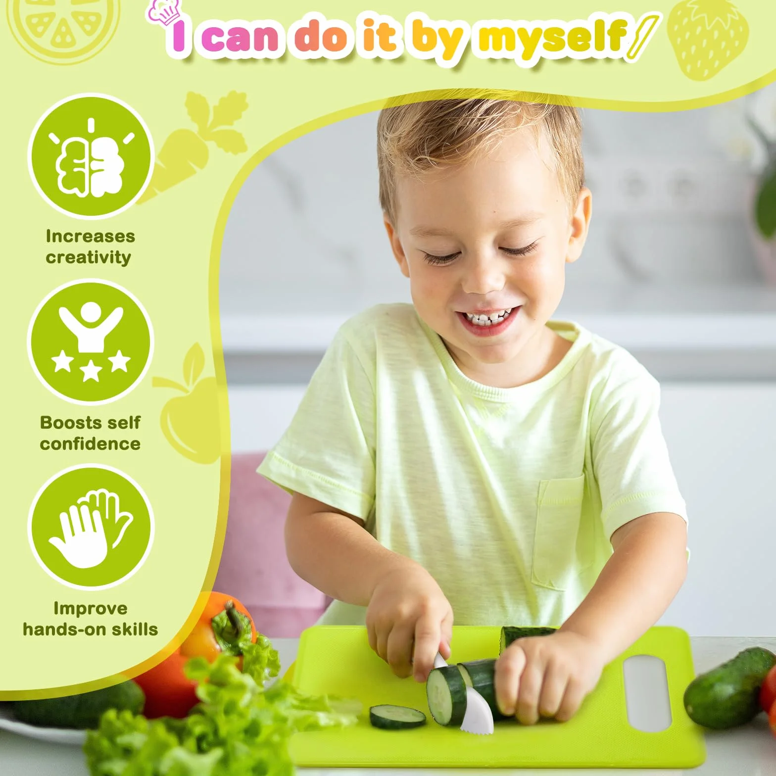 Set di coltelli per bambini, set di coltelli di sicurezza da cucina per bambini da 28 pezzi, set di coltelli per bambini con coltello per pomodori, taglierino, coltello di plastica, pelapatate
