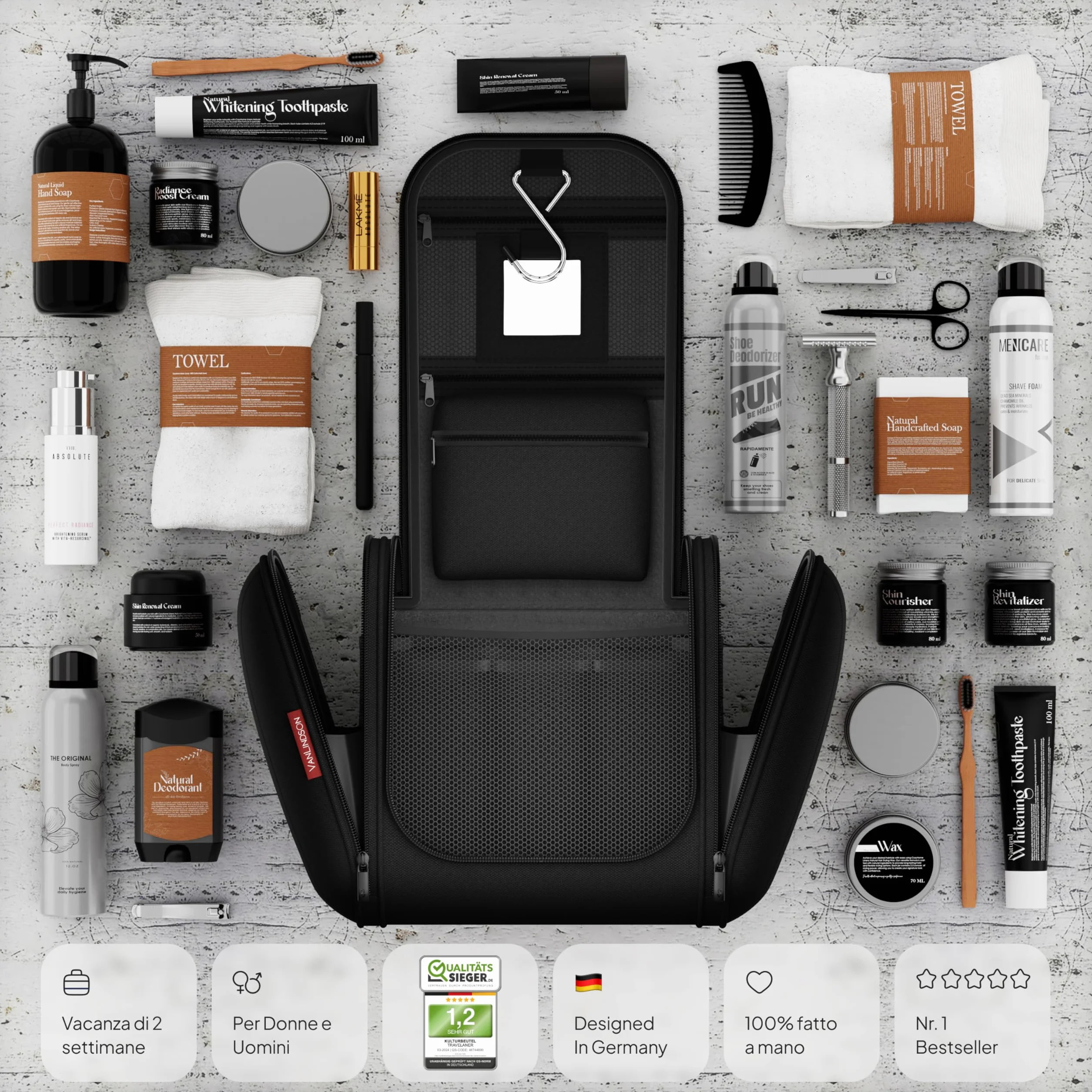 Beauty Case da Viaggio [Capacità 8L, Design 2025] | Trousse Organizer, Porta Trucchi con Gancio, Borsa da Bagno Pratica per Viaggio - Ideale Uomo/Donna