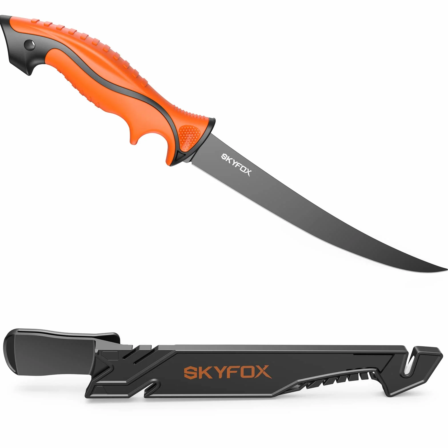 SkyFox Coltelli a rete, coltello da cucina affilato, coltello da sopravvivenza esterno, coltello da pesca in acciaio inossidabile con guaina di protezione, manico ergonomico (lama 20 cm)