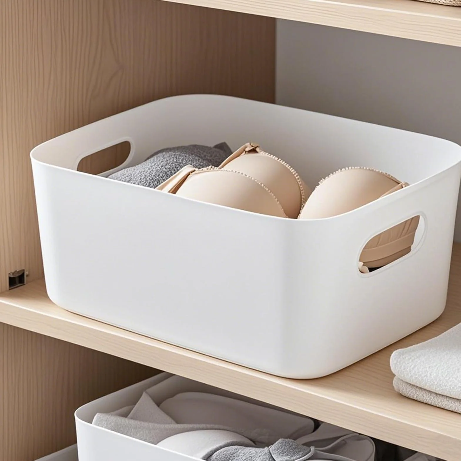 Scatola portaoggetti in plastica 30x20x12cm con manici organizer per cucina bagno Bianco