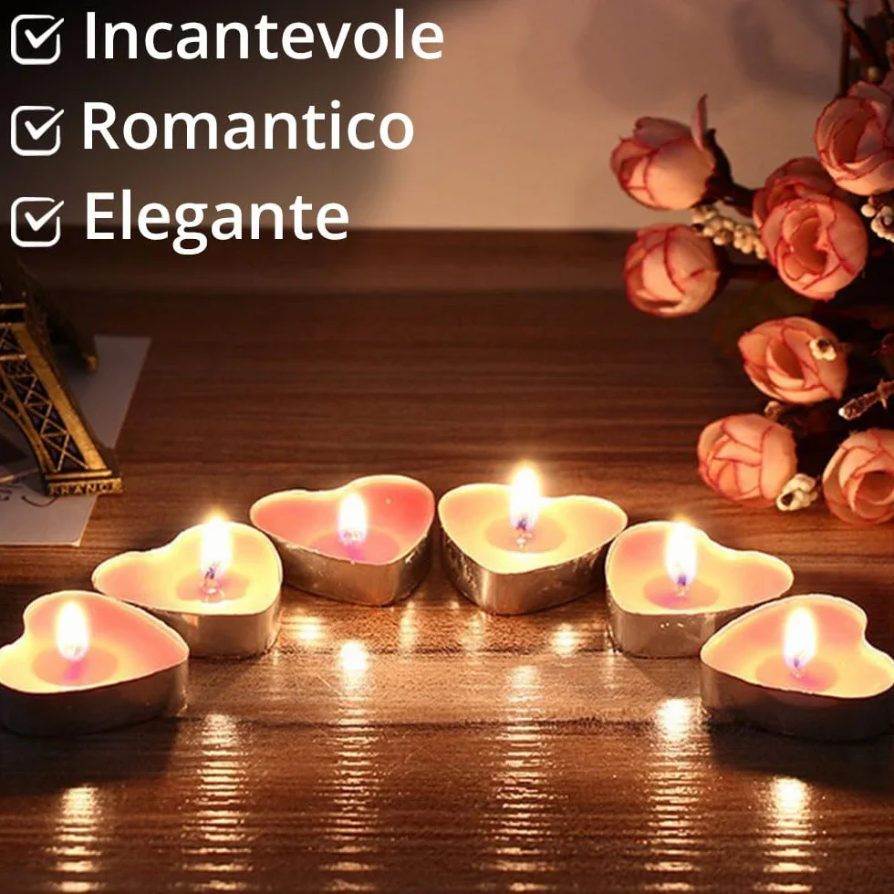 Kit Romantico di 50 Candeline a Forma di Cuore + 1000 Petali di Rosa di Seta + 5 Palloncini Rossi - Decorazioni per Matrimonio, San Valentino e Fidanzamento