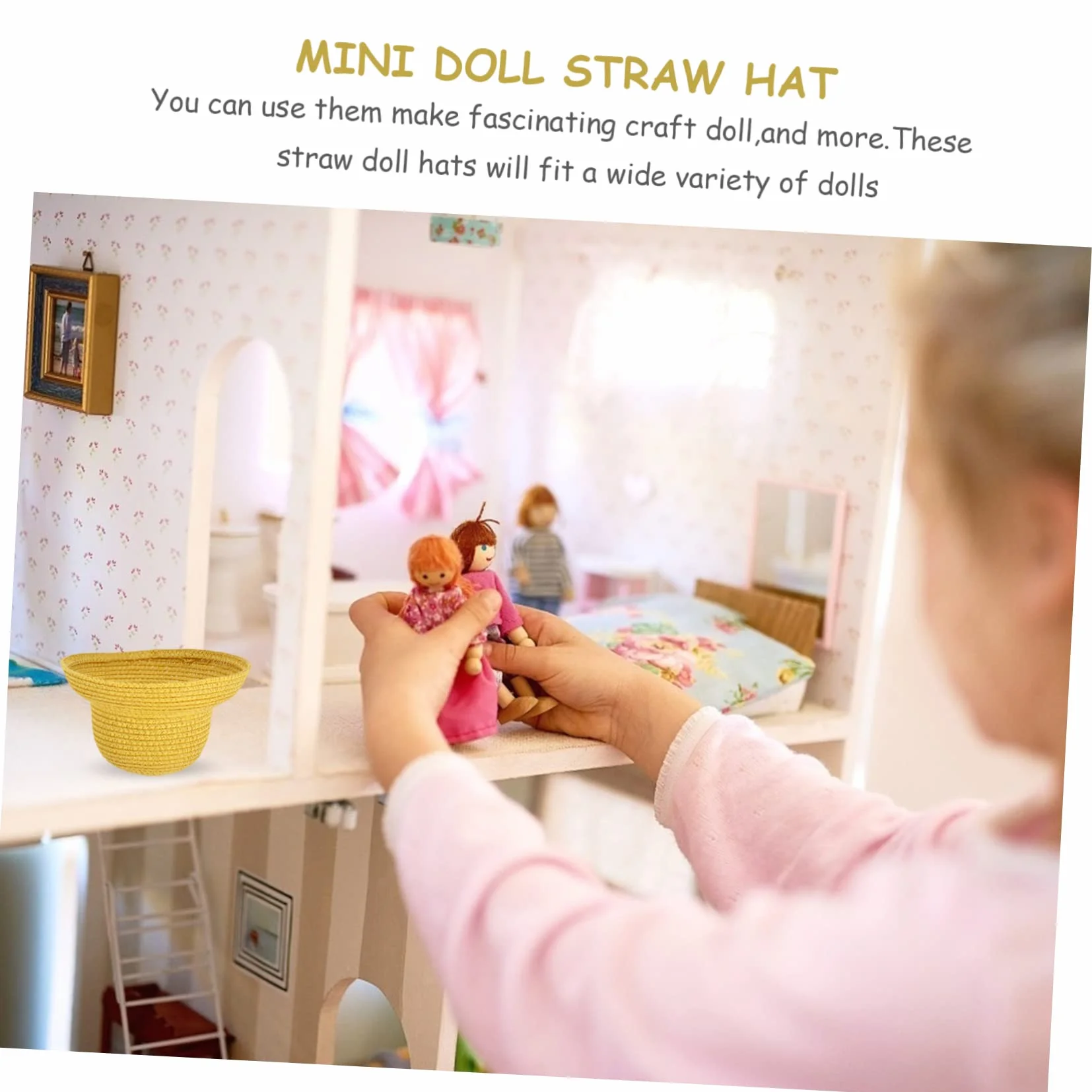 BESTonZON Cappello di Paglia Giallo per Bambola, Accessorio Costume Fatto a Mano e Atmosfera, per Mini Casa e Decorazione Artigianale