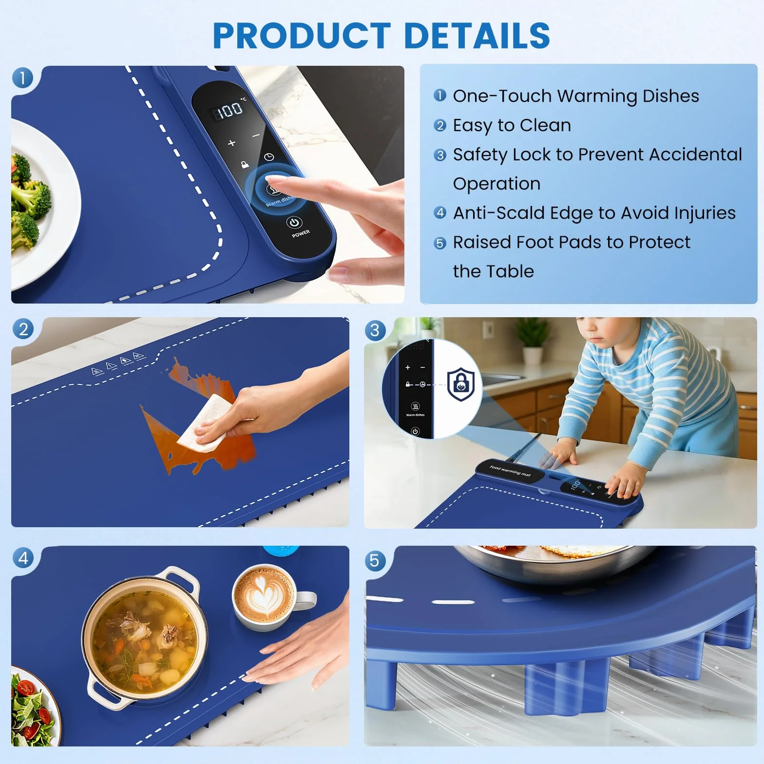 Tappetino riscaldante per alimenti Warming board 10S in silicone flessibile blu