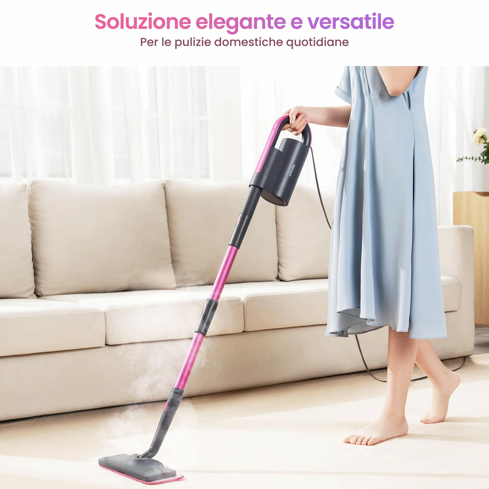 Schenley scopa a vapore 19-in-1 con vaporetto staccabile, design a doppio tubo per pavimenti, piastrelle, pareti e fughe, completo di accessori