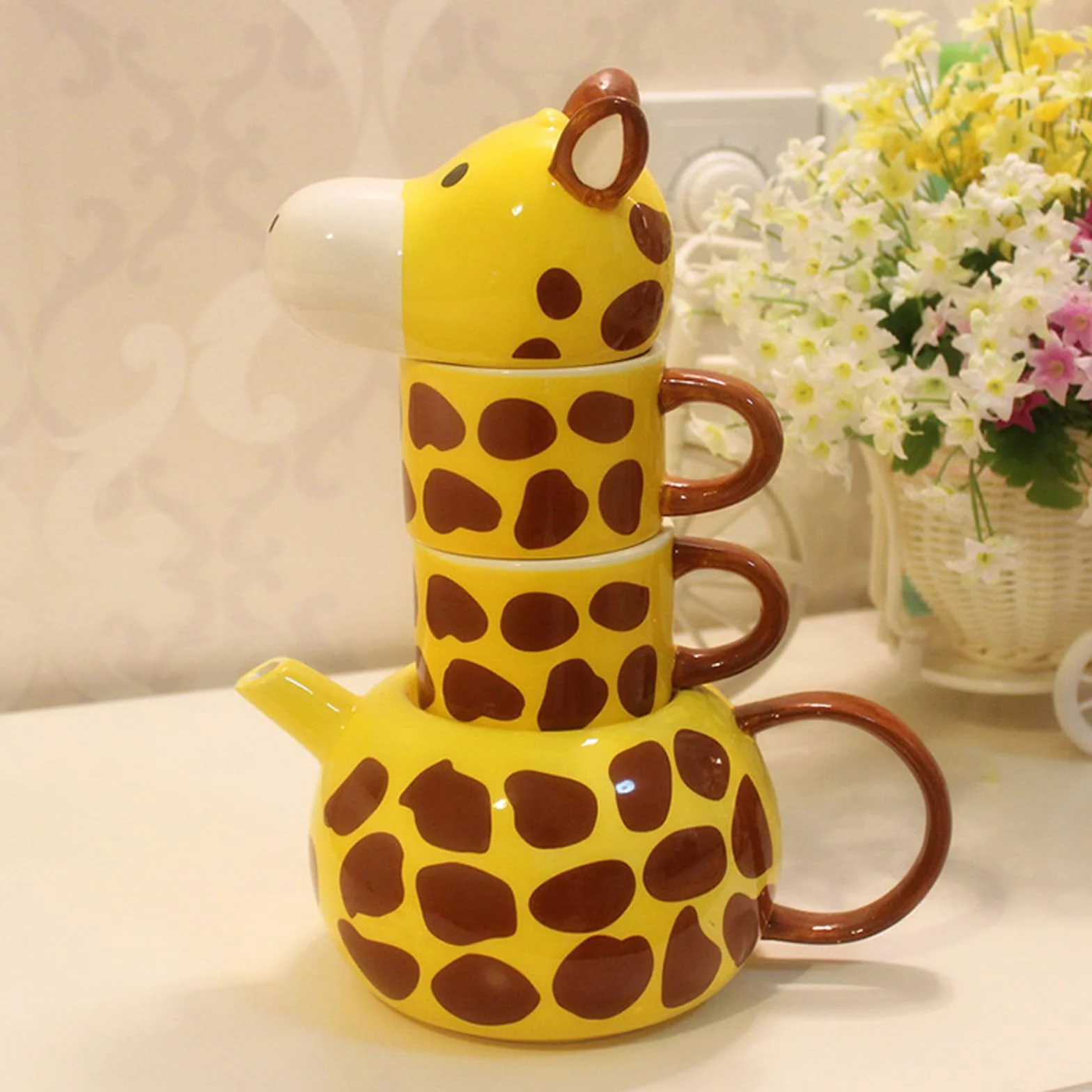 Ceramiche Teiera Set con 2 Tazze da Tè, Servizio da Tè in Porcellana Dipinta a Mano