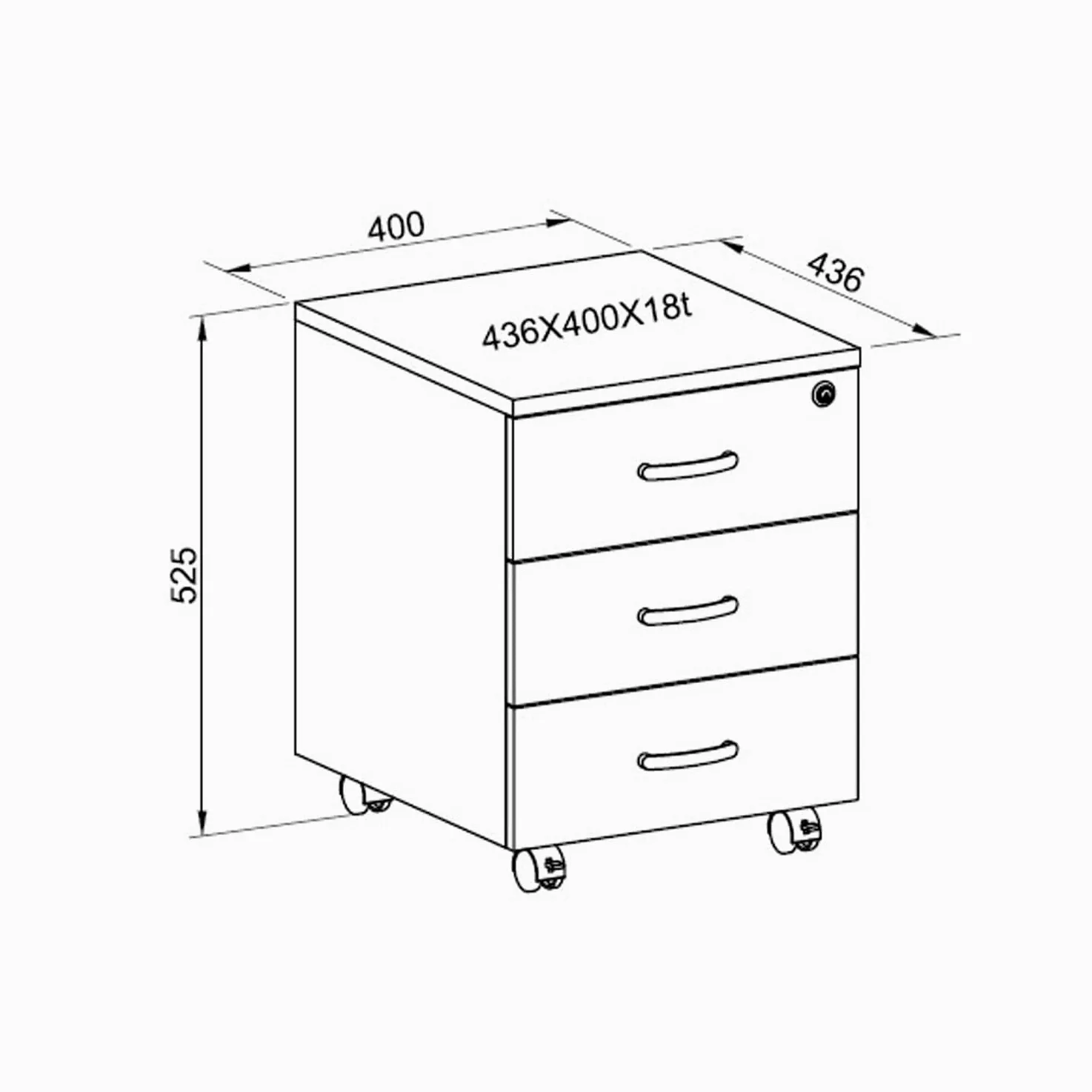 Marvin Cassettiera Ufficio In Legno Chiave Sicurezza Con Ruote Per Scrivania Tavolo 3 Cassetti Ripiani (Nero)