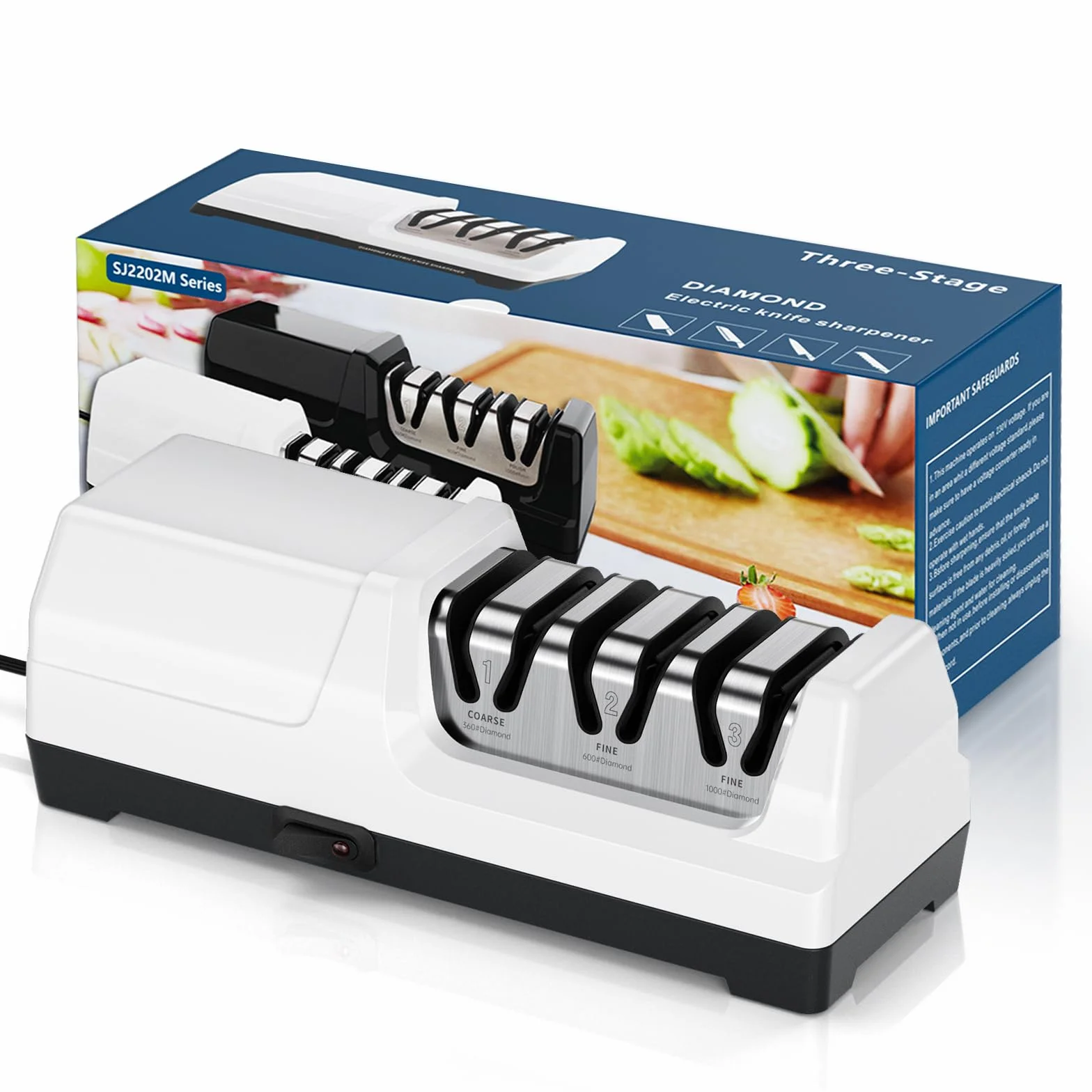 Affilacoltelli Elettrico Professionale 3 Livelli Dischi Diamantati Motore Silenzioso per Coltelli da Cucina