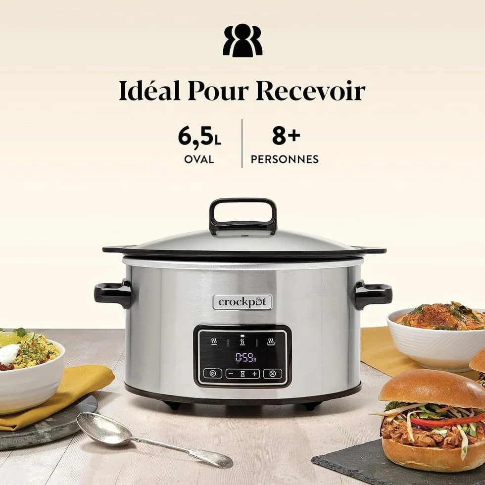 Crockpot Sizzle & Stew Digital Slow Cooker 3.5 L (3-4 persone) Ciotola rimovibile a induzione per la cottura di carni e verdure, presa UE a 2 pin, acciaio inossidabile [CSC112X]