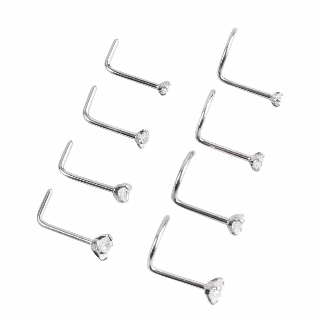 Liuxn 20 Gauge Curvo Naso a Bottone in Acciaio Inox Naso Anelli Zirconia Cubico Piercing Gioielli per Corpo, 8 Pezzi