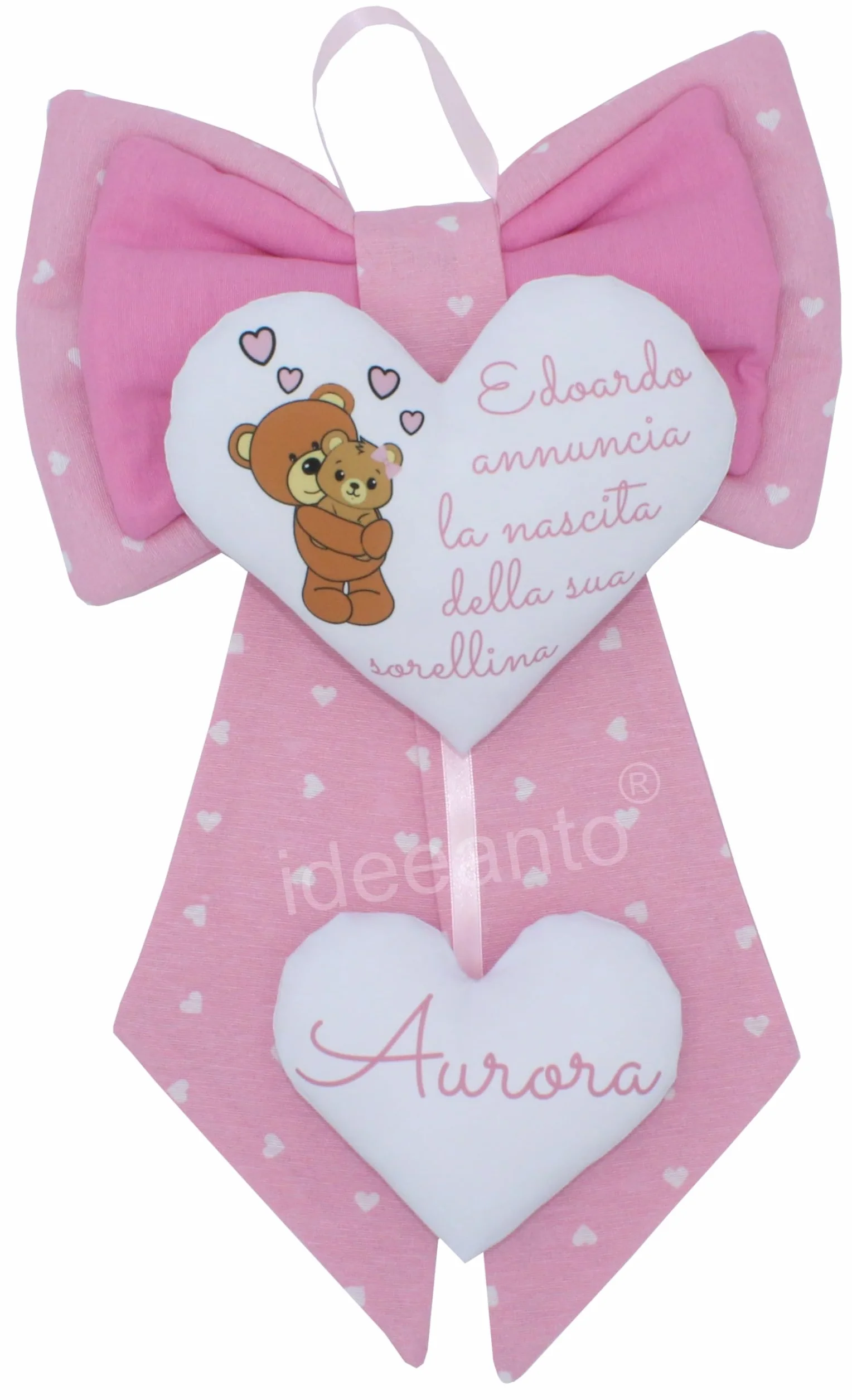 Fiocco nascita personalizzato con nome e frase Made in Italy ideeanto