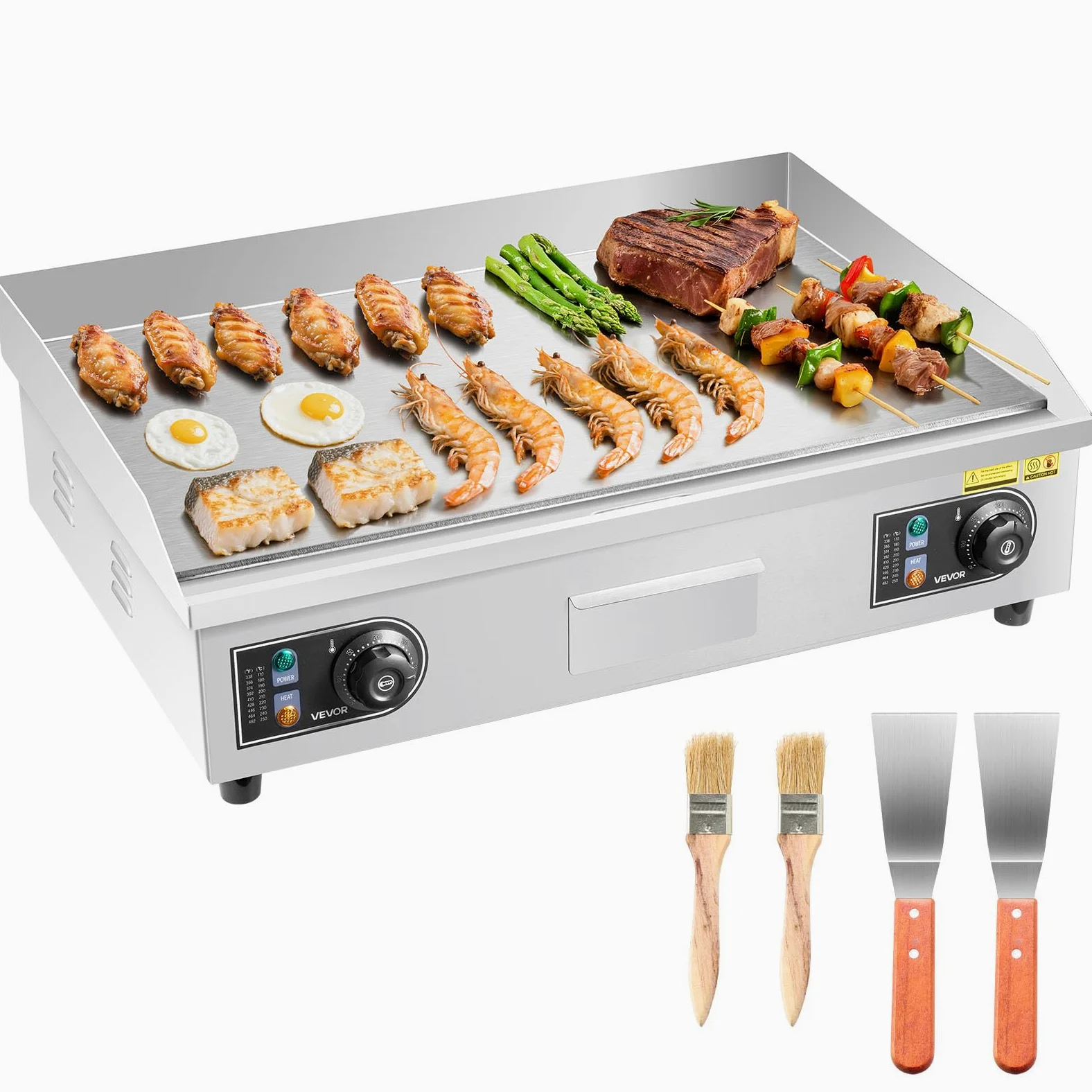 VEVOR Piastra per BBQ Elettrica Commerciale 655 x 400 mm 4000 W, Temperatura Regolabile, Griglia Piatta da Banco per Cottura BBQ Carne, Griglia da Banco con Accessori per Bistecche, Senza Spina