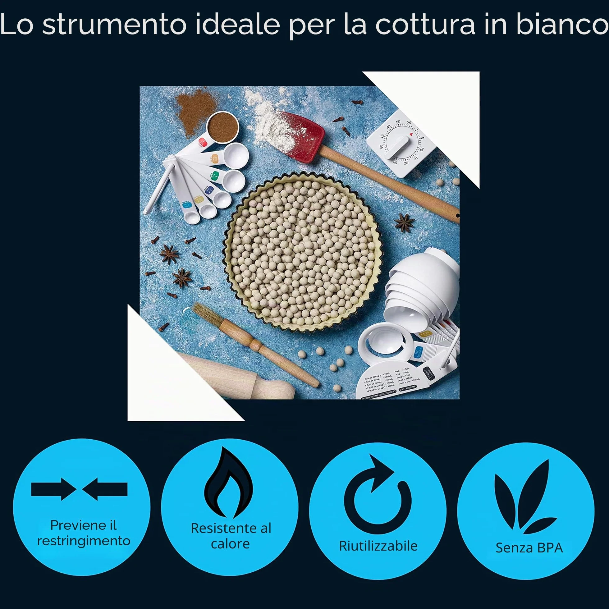 Chef Aid Fagioli da forno in ceramica riutilizzabili e pesi ciechi in vasca, perline da forno impediscono il restringimento della pasticceria, quiche, torte e crostate, resistenti al calore, circa 500