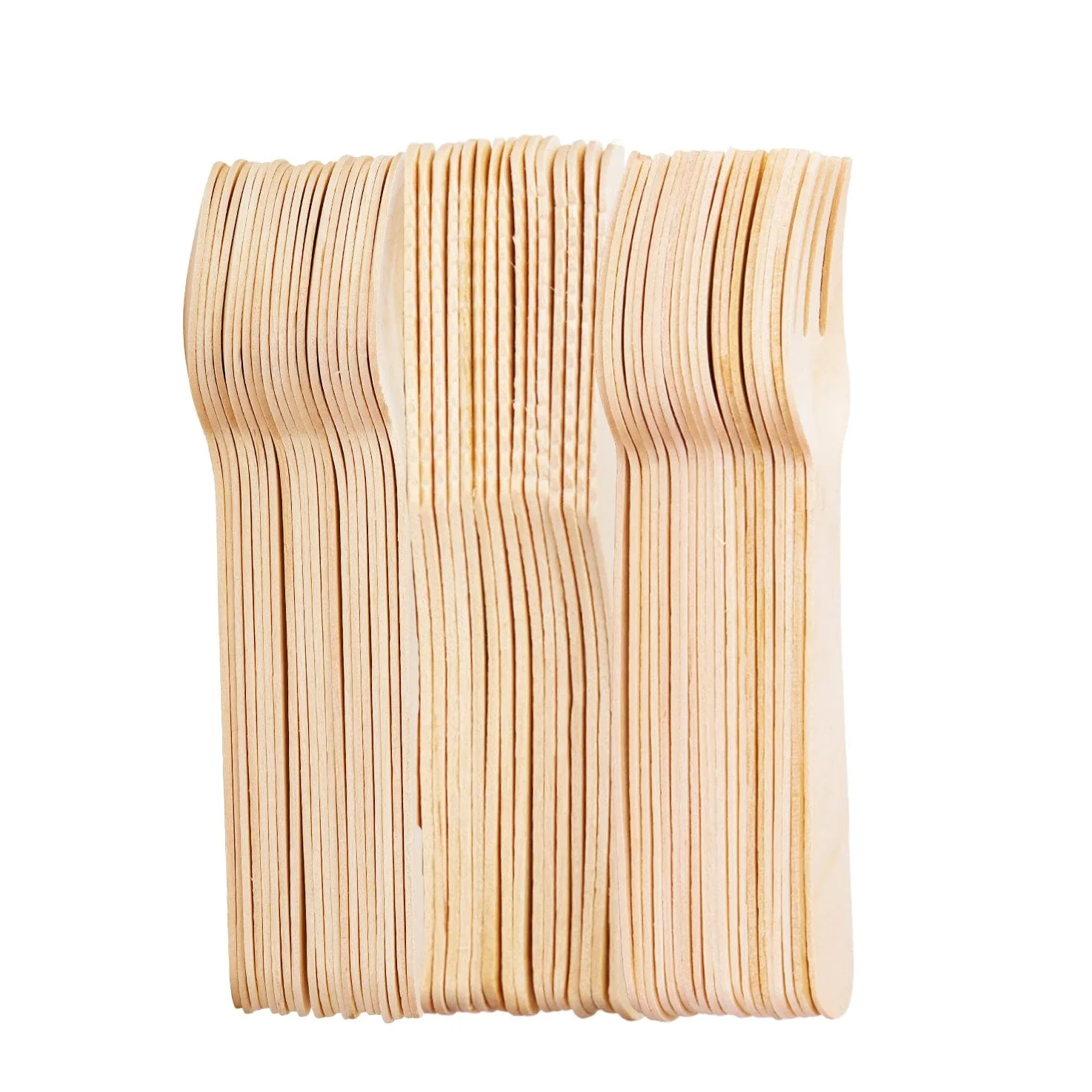 Wisefood - Set di posate monouso in legno di betulla, 100 forchette, 100 coltelli, 100 cucchiai in legno, set da 300 posate monouso da 16,5 cm, biodegradabili e infrangibili (10 pezzi)