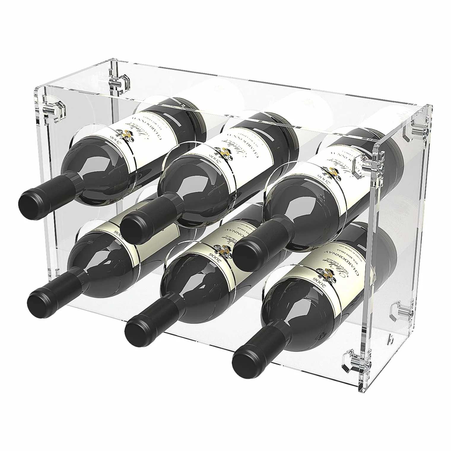 Cantinetta vino acrilico trasparente per 6 bottiglie diametro 85mm portabottiglie da appoggio
