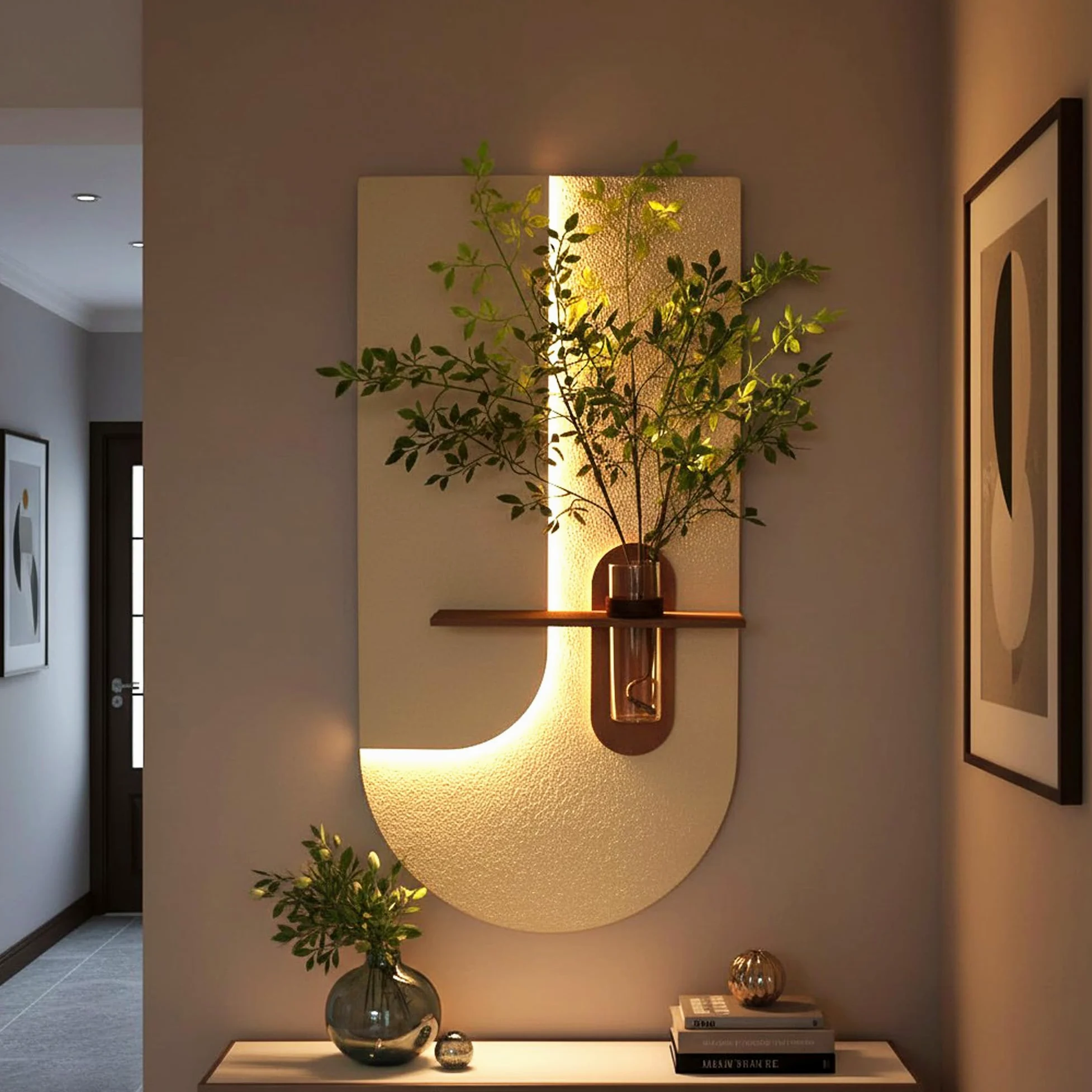 Arnusa WD001 - Quadro da parete 3D con illuminazione a LED e vaso di vetro decorativo, decorazione da parete, 100 x 50 cm