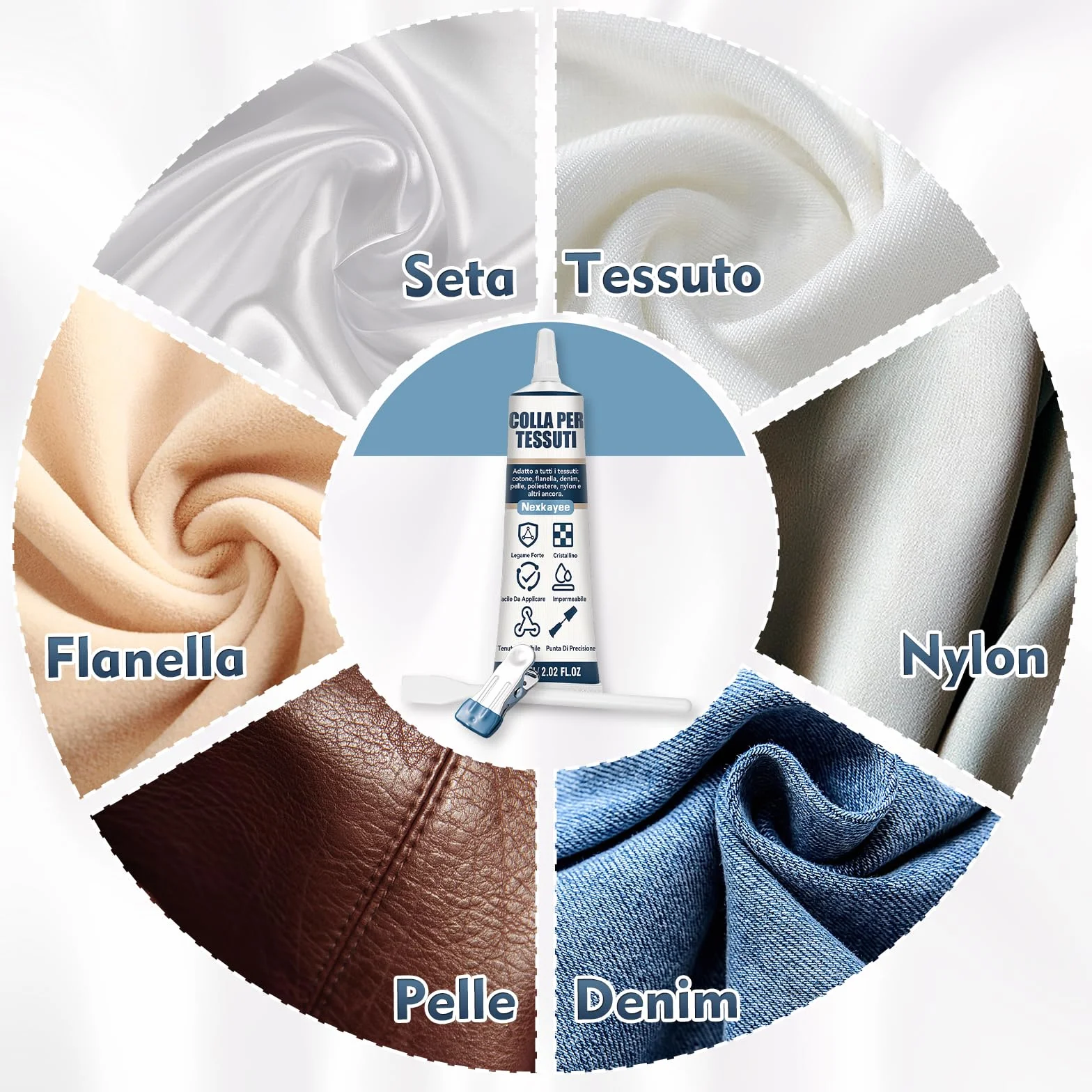 Colla per Tessuti Trasparente Impermeabile Resistente ai Lavaggi 60ml