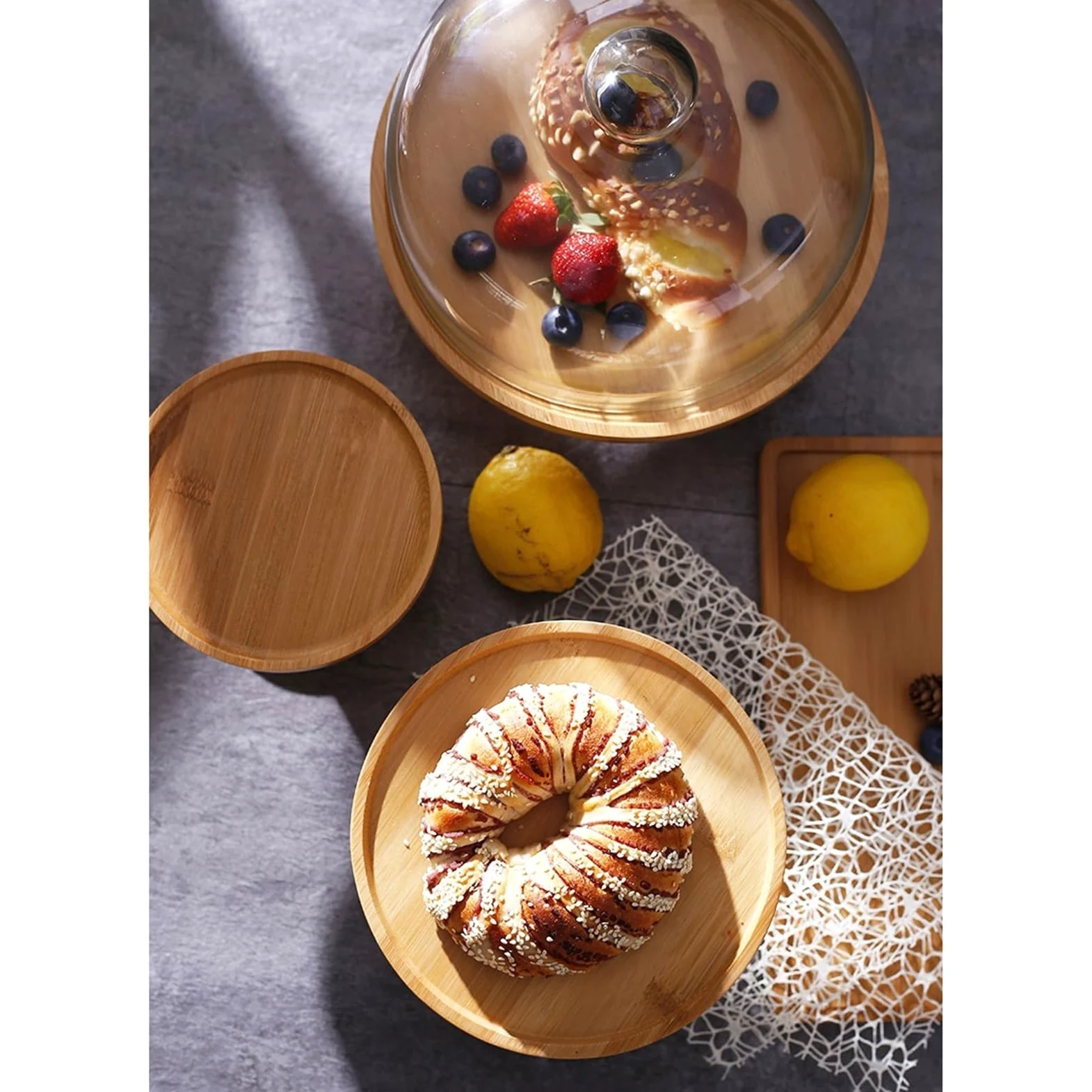 Espositore da Tavolo per Dolci Creativo portatorte Alto, Vassoio for Esposizione di Pane e Dessert, Vassoio di Prova for Frutta con Coperchio in Vetro Torre espositiva per Torte(8inch)