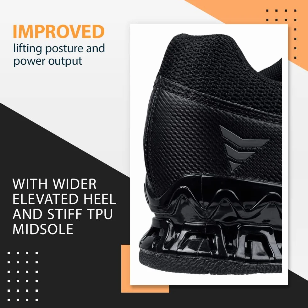 Nordcore Scarpe Sollevamento Pesi Force Black, Scarpe Squat Palestra, Calzature Powerlifting Cinturino Crossfit
