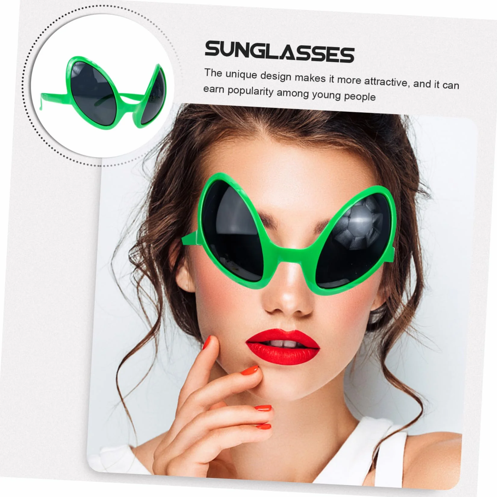 CLISPEED 2 Pezzi Occhiali da Sole Cosplay Festa Lenti Grigie Montatura Verde Accessori Party Photobooth Costume Alieno