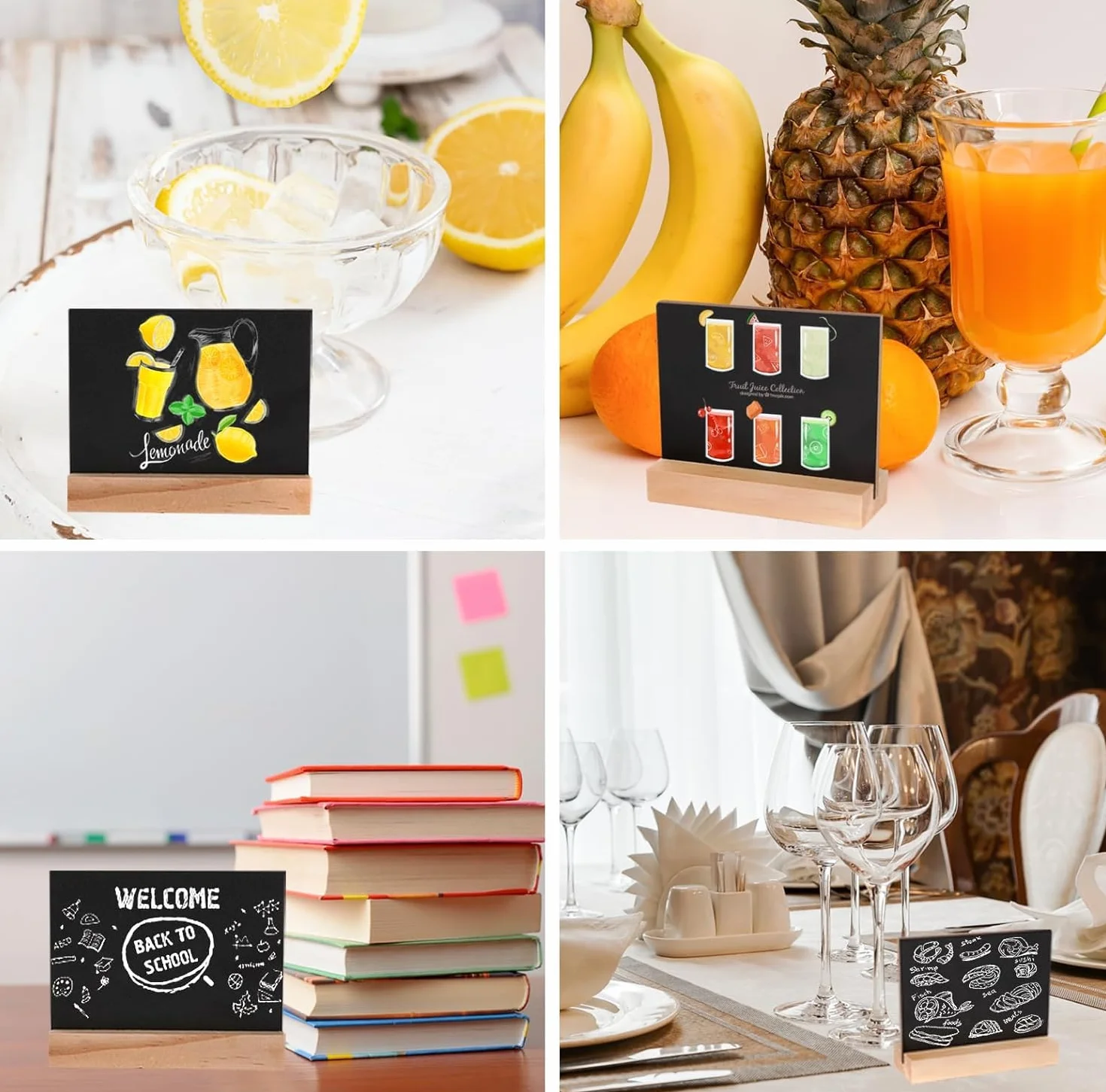 Lavagna Piccola, 8 Pezzi Lavagna da Tavolo 10 * 7,5 cm Mini lavagne in Legno con Base Prezzi Lavagnette Mini Lavagna da Tavolo per Buffet Feste Ristorante Cartelli Alimentari