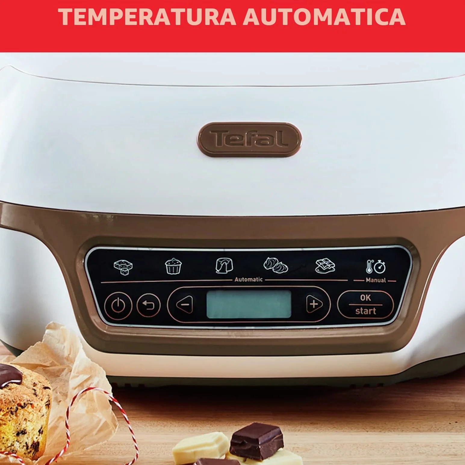 Tefal Macchina per Torte Cake Factory+ 5 Programmi Automatici 1 Manuale 3 Stampi Flessibili 1 Stampo Acciaio Rivestito Crispybake