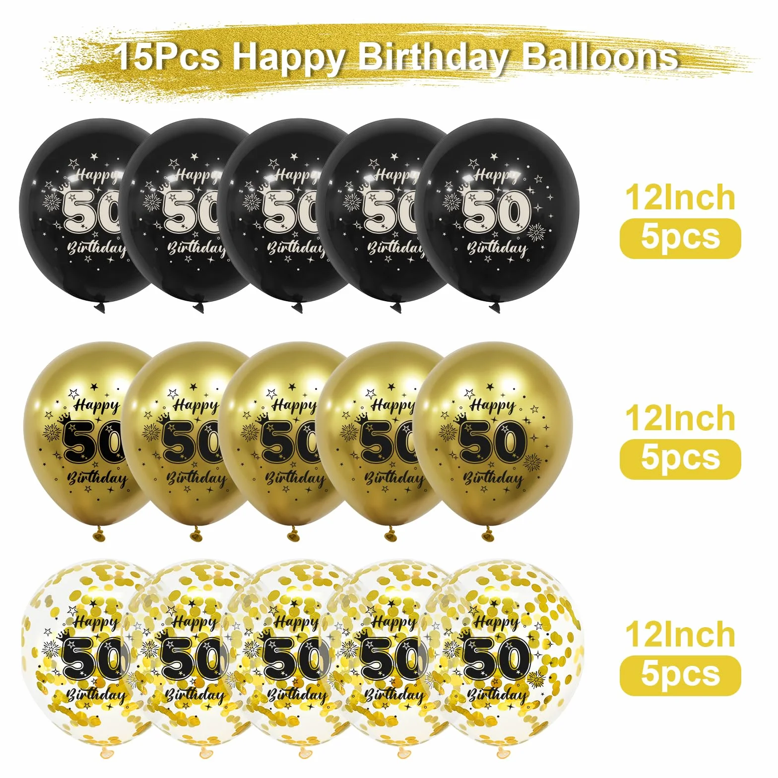 Unisun Palloncini 50° Compleanno, Decorazioni Compleanno 50 Anni per Uomo, Happy Bitrhday Decorazione Oro Nero Palloncini per 50 Anniversario Compleanno Feste Forniture