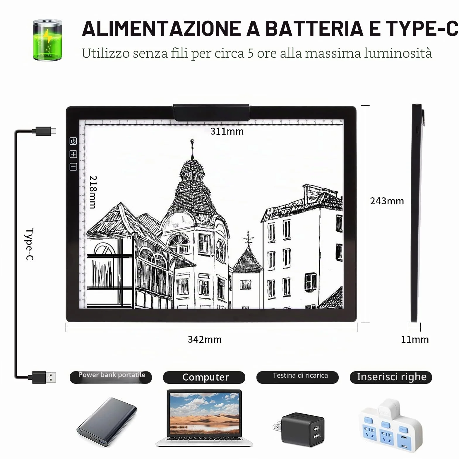 Tavolino luminoso A4 lightpad ricaricabile 6 livelli luminosità per diamond painting