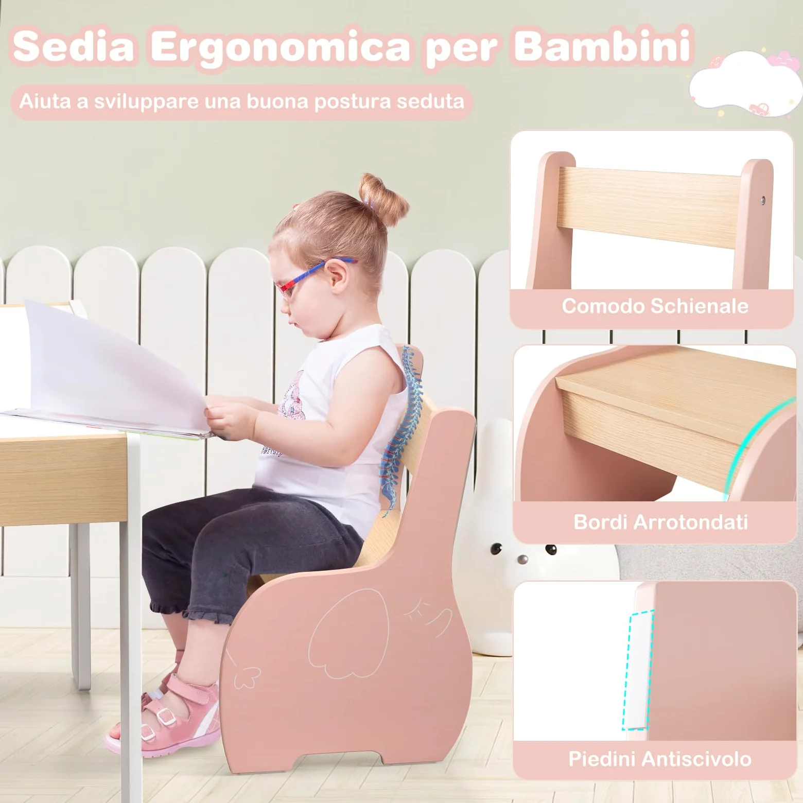 COSTWAY 3 in 1 Set Tavolo e Sedie per Bambini, Tavolo da Attività per Bambini con 2 Sedie, Lavagna Rimovibile e Deposito, per Giocare, Disegnare e Leggere, in Legno (Rosa)