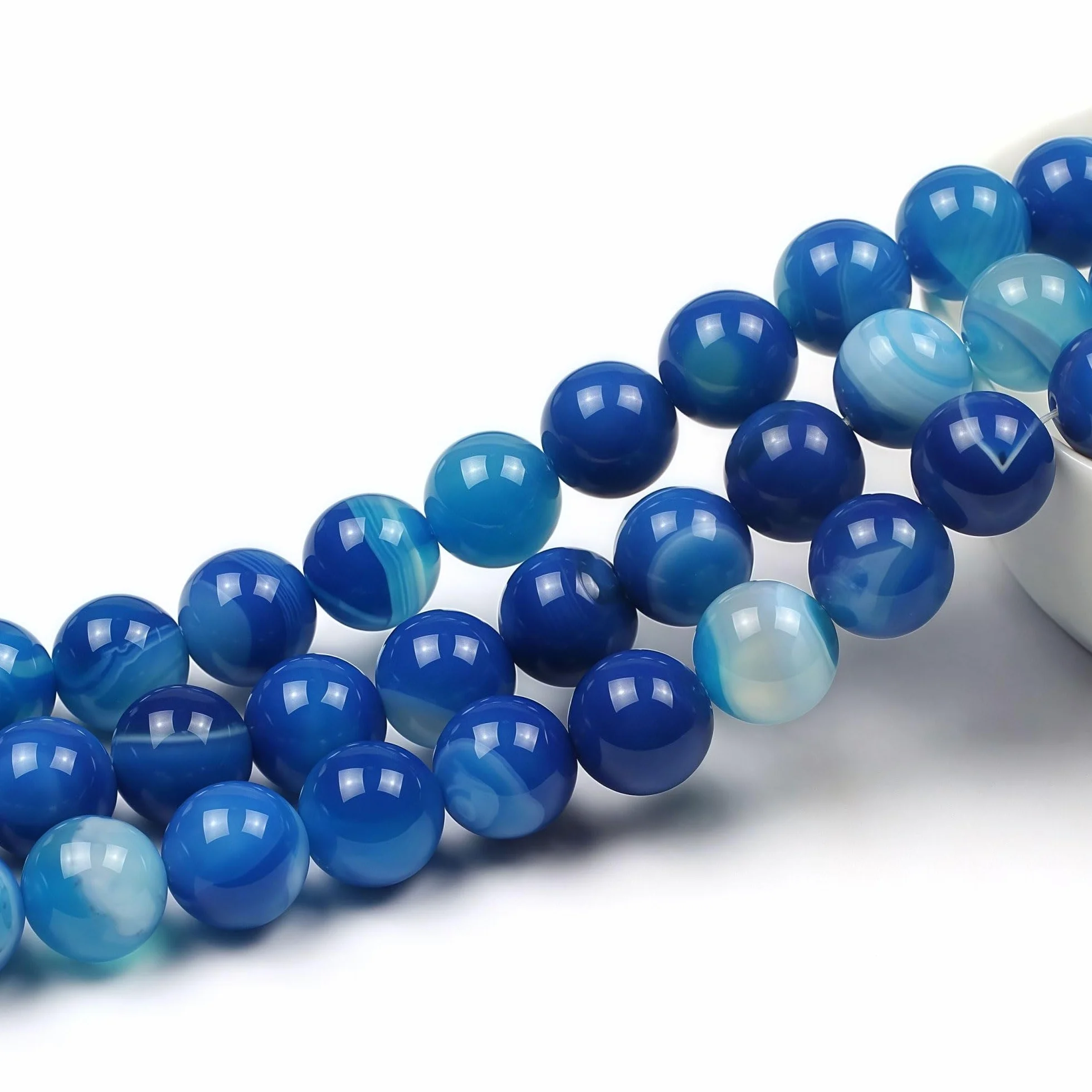 MJDCB 35 pezzi 10mm Agata Striata Blu Sciolto Perline in Pietra Semipreziose Naturale per Creazione Braccialetti Collane e Gioielli Pietre Dure per Bigiotteria Fai Da Te Rotonde